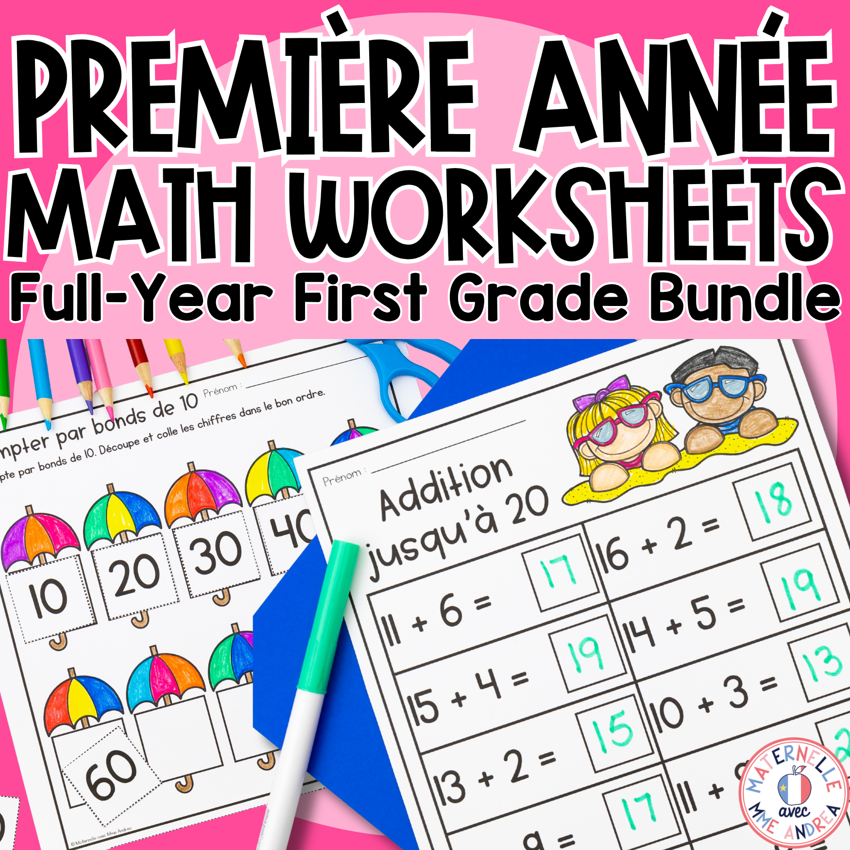First Grade Math Review French Math Worksheets | Grade 1 No Prep Daily Practice