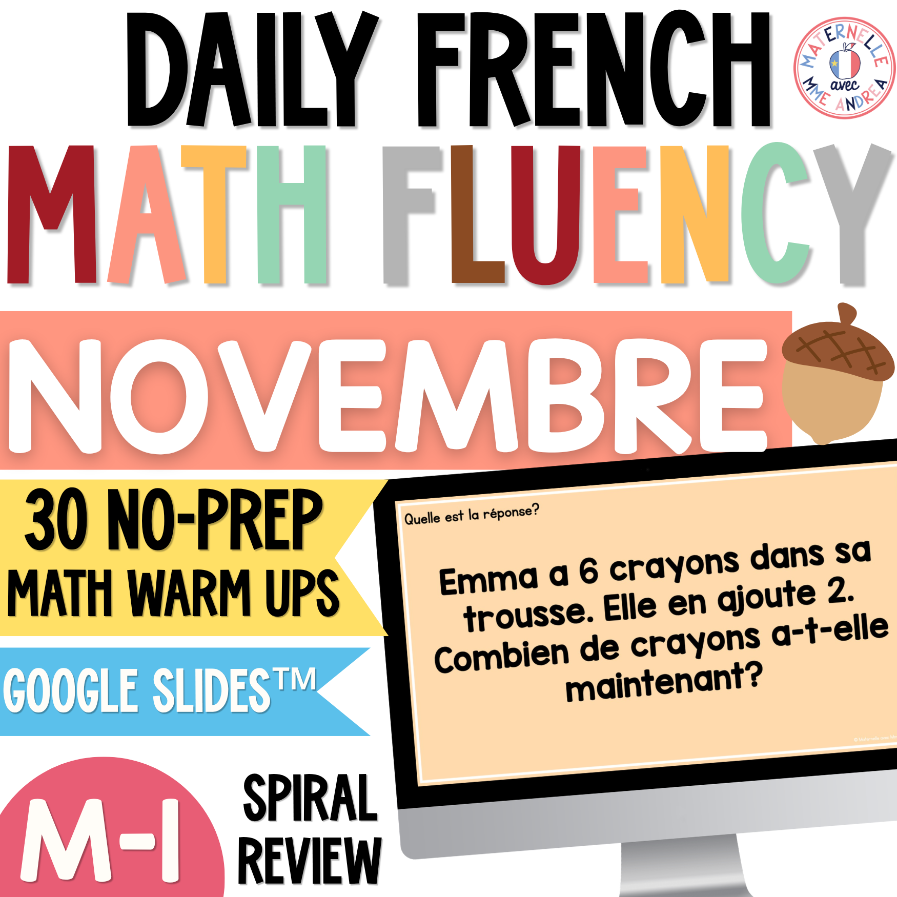 French Math Warm-Ups | November Daily Math Fluency Slides | Number Bonds & More
