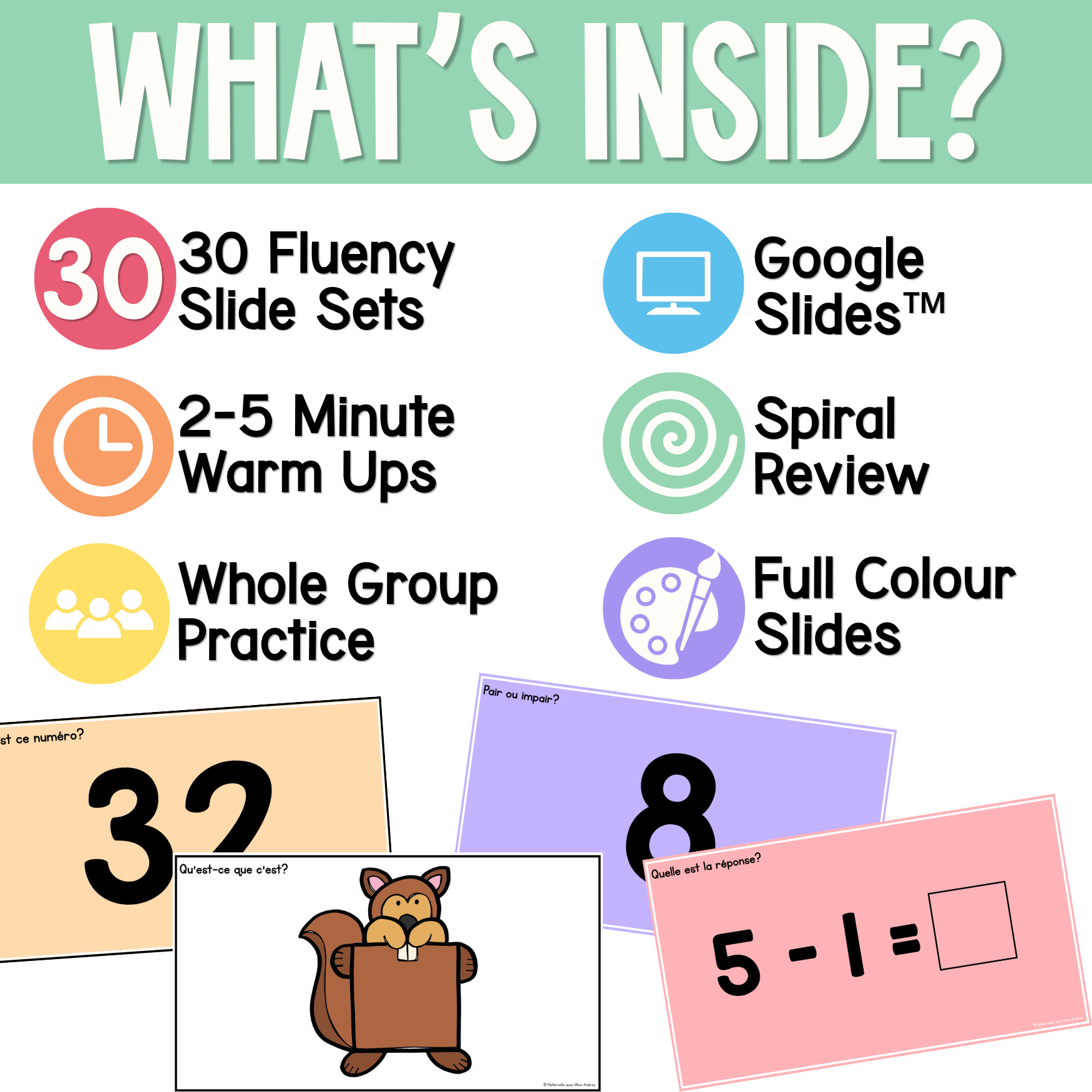 French Math Warm-Ups | November Daily Math Fluency Slides | Number Bonds & More — image 2