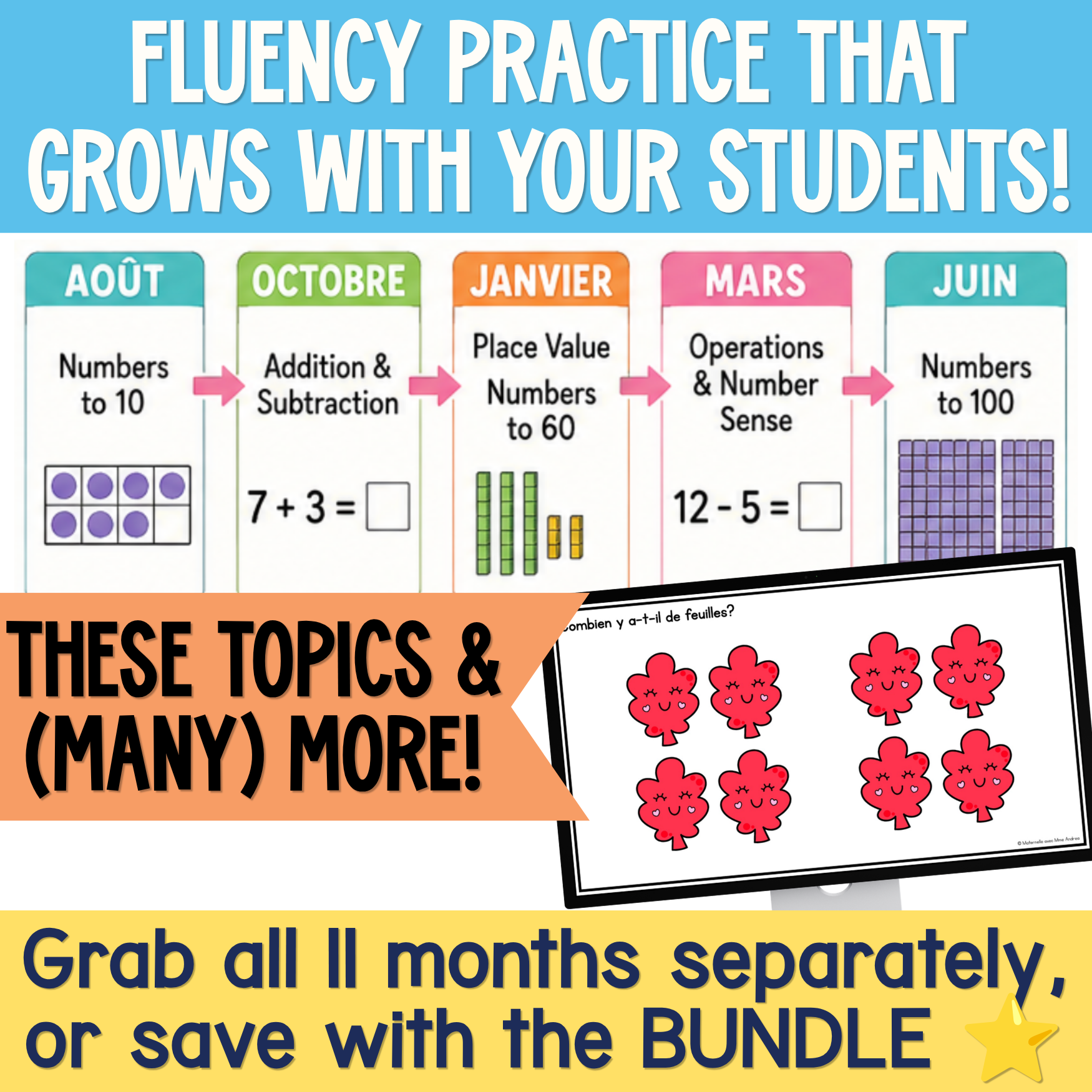 French Math Warm-Ups | November Daily Math Fluency Slides | Number Bonds & More — image 4