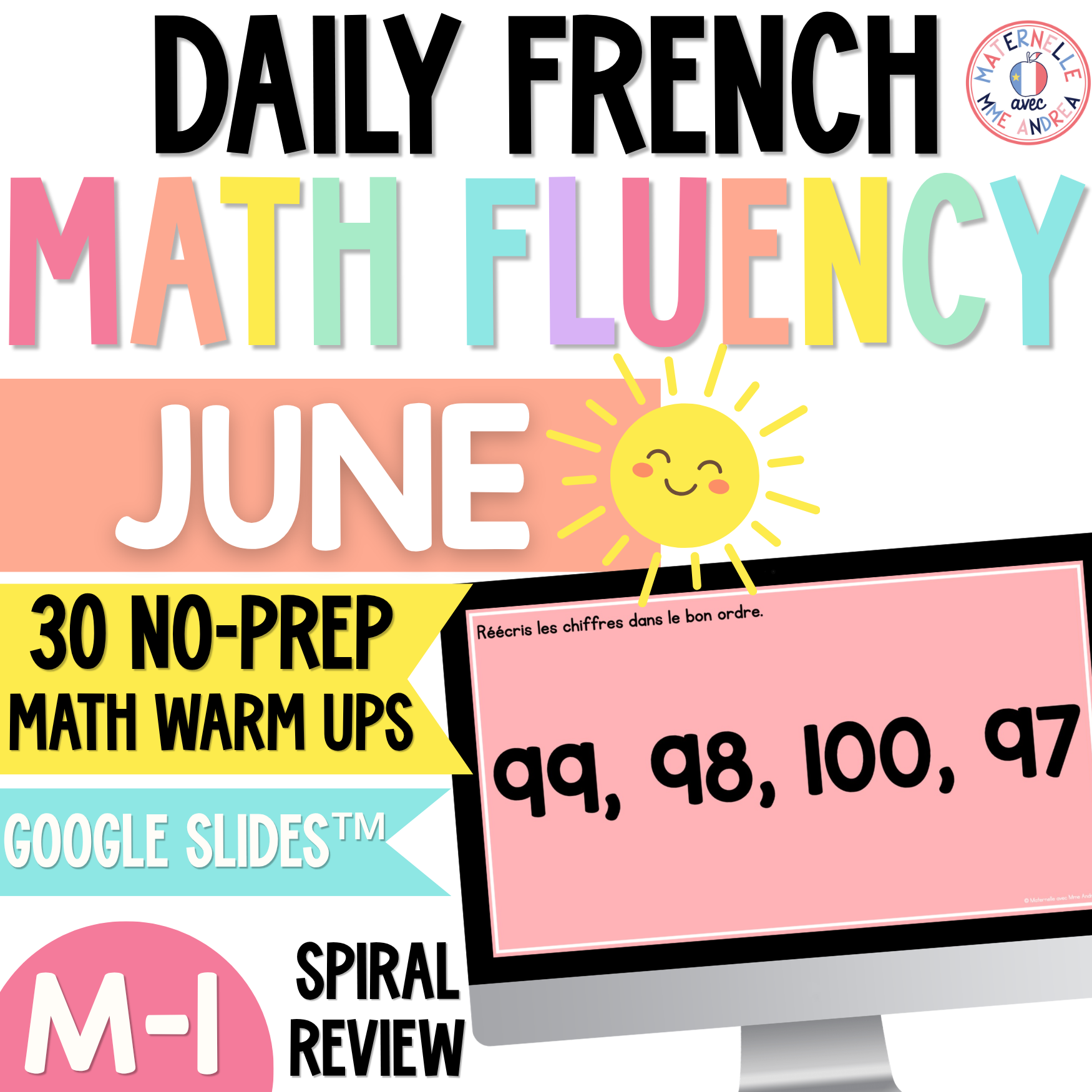 French Math Warm-Ups | June Daily Math Fluency Slides | Numbers to 100, Addition