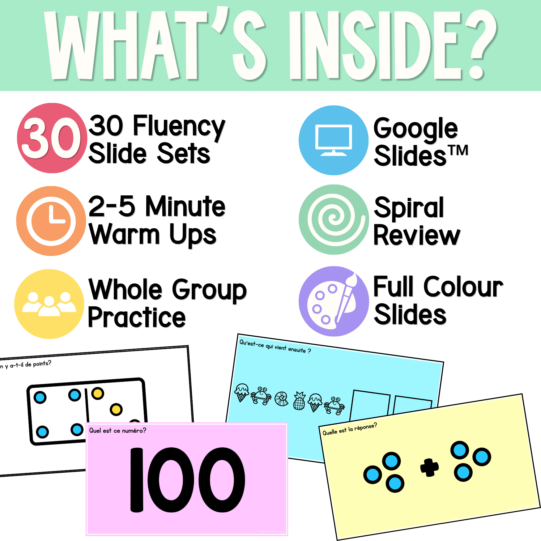 French Math Warm-Ups | June Daily Math Fluency Slides | Numbers to 100, Addition — image 2