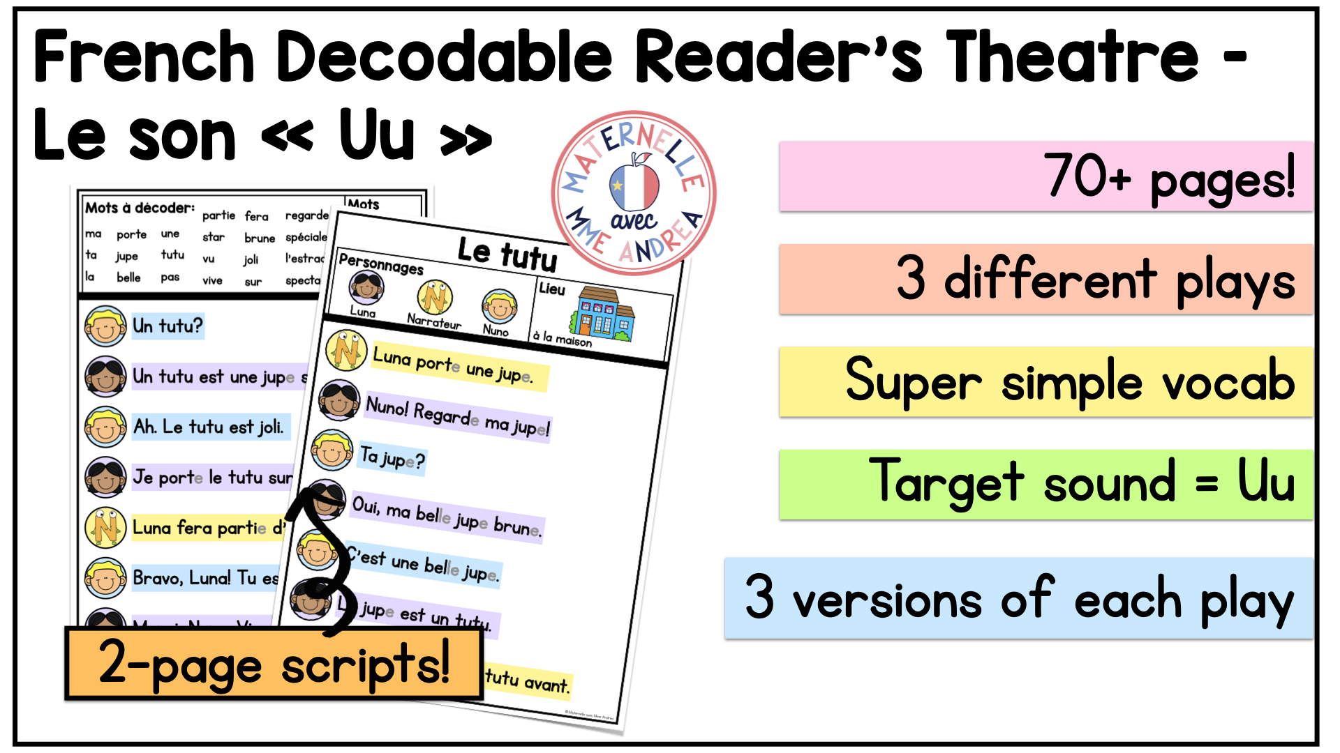 French Decodable Reader’s Theatre Scripts | Short Plays for Fluency - Uu Sound — image 2