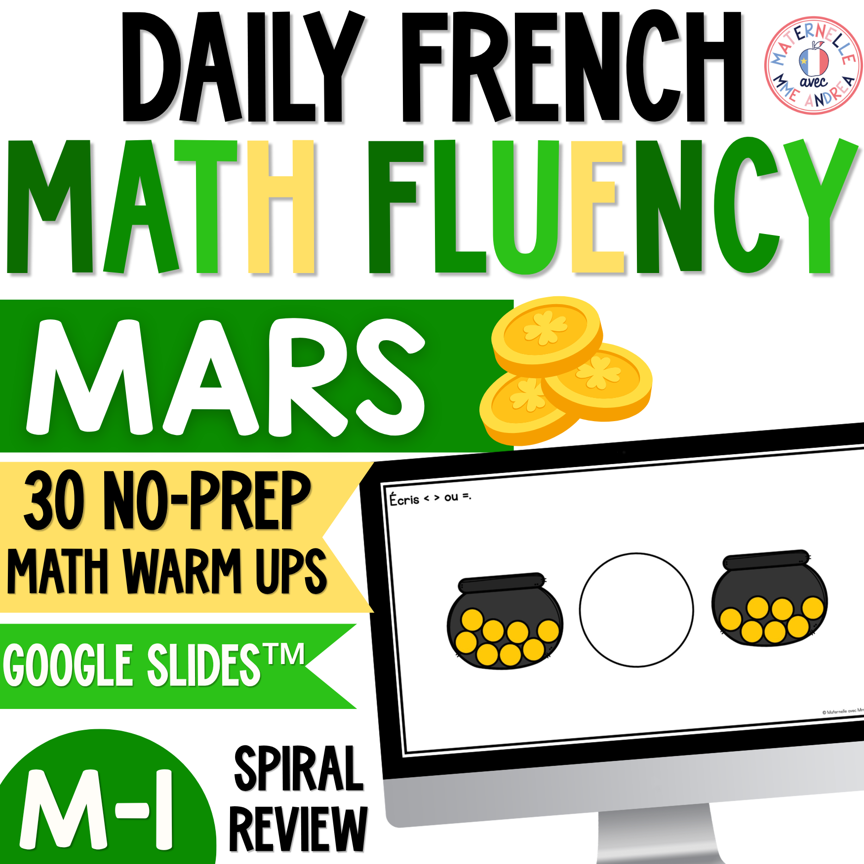 French Math Warm-Ups | March Daily Math Fluency Slides | Place Value, Numbers