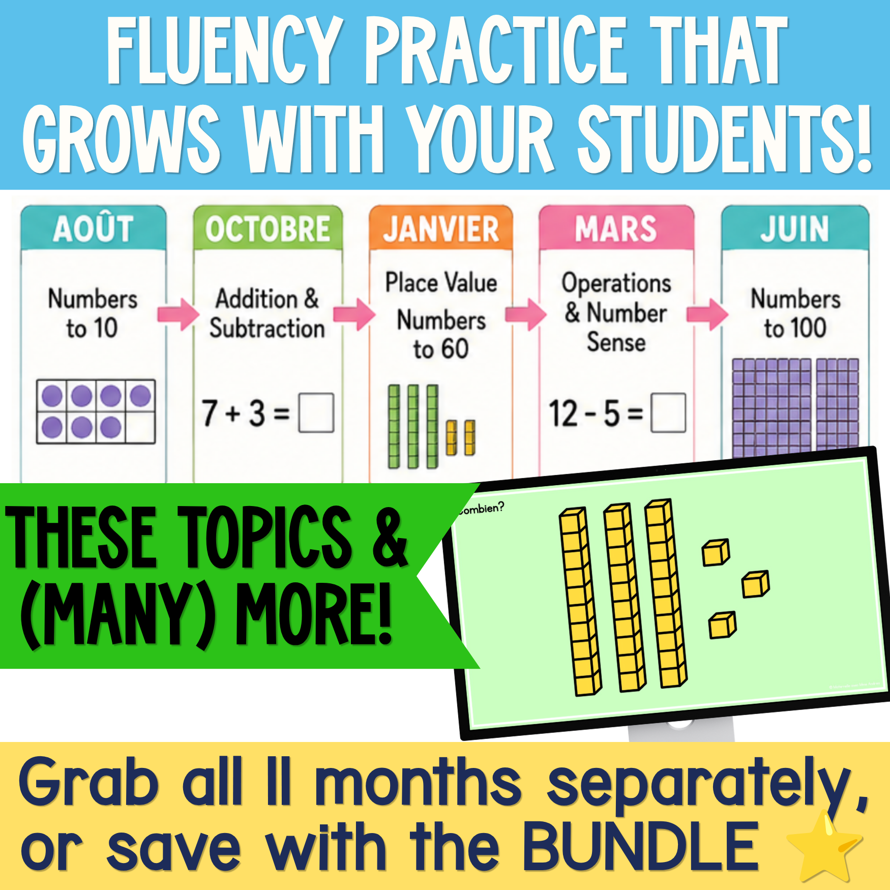 French Math Warm-Ups | March Daily Math Fluency Slides | Place Value, Numbers — image 4