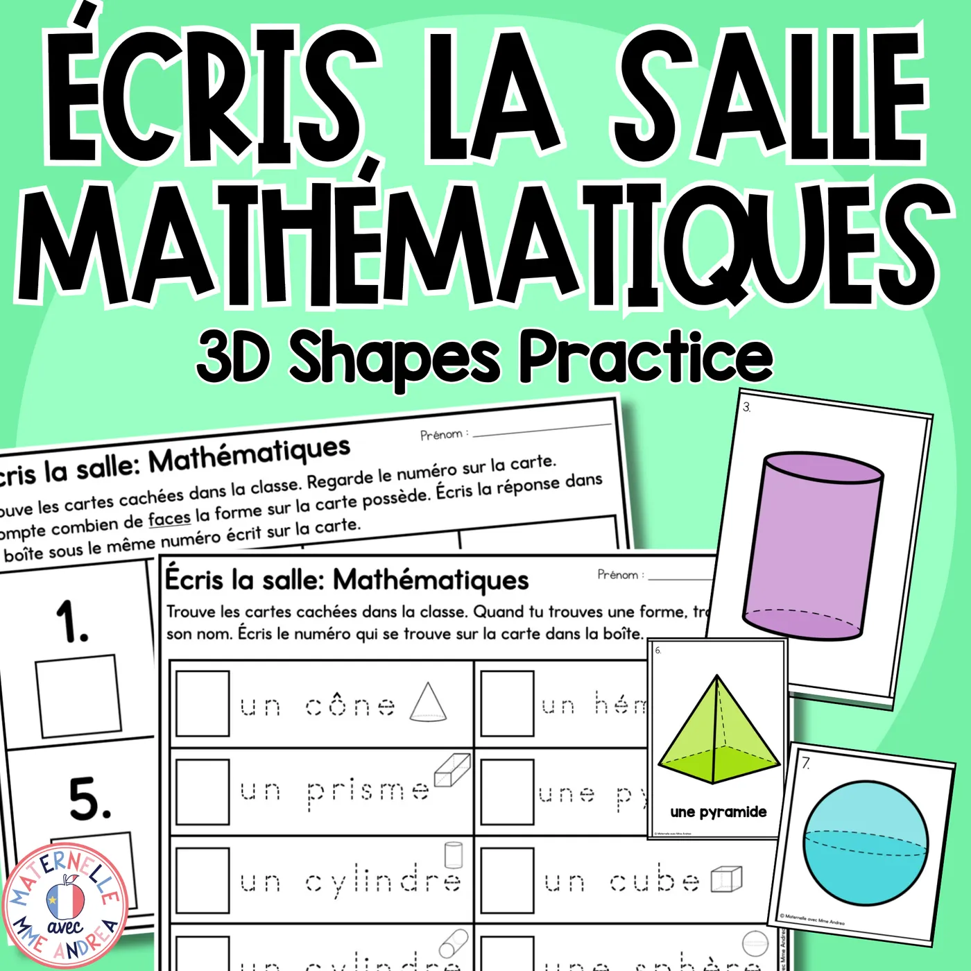 French 3D Shapes Write the Room | Solides géométriques | Math Centres Activities