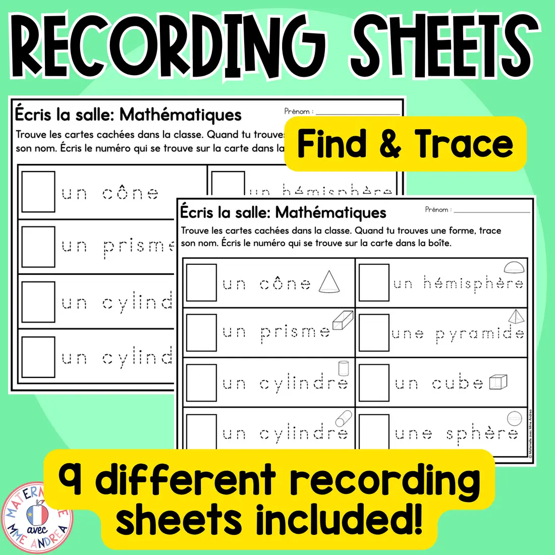 French 3D Shapes Write the Room | Solides géométriques | Math Centres Activities — image 3