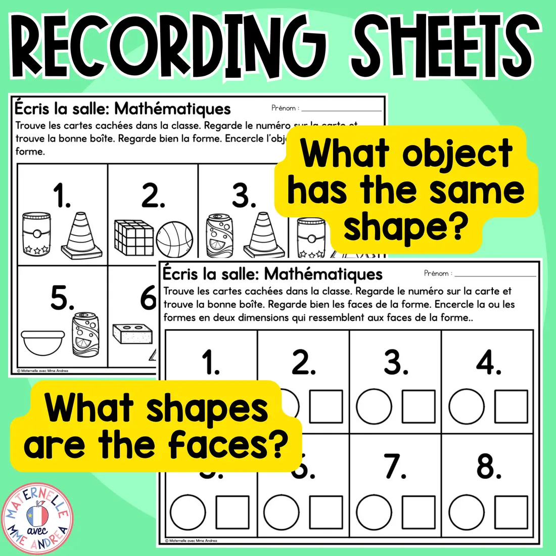 French 3D Shapes Write the Room | Solides géométriques | Math Centres Activities — image 6