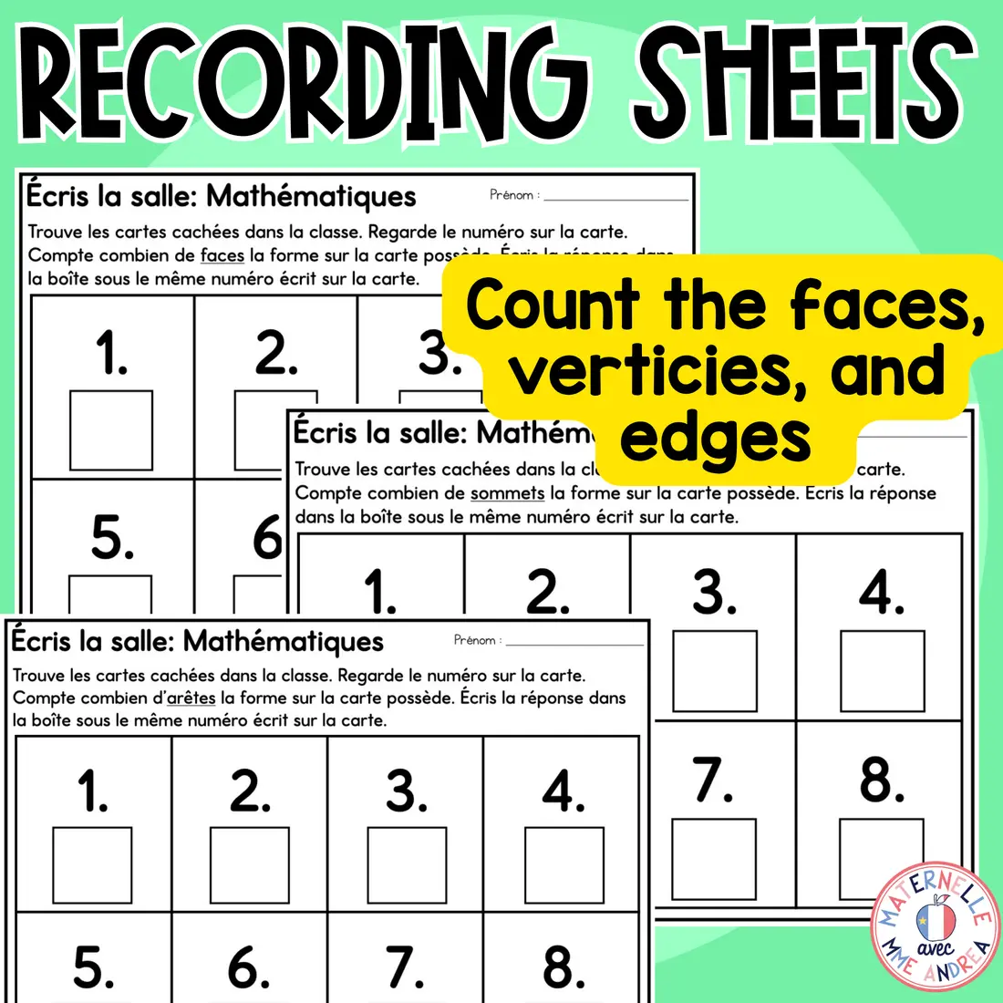French 3D Shapes Write the Room | Solides géométriques | Math Centres Activities — image 5