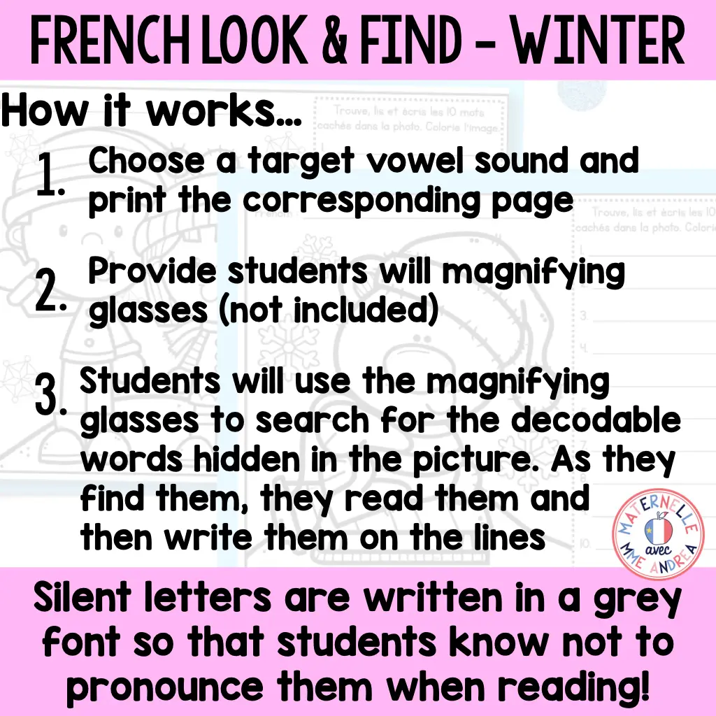 French Winter Look & Find Decoding Vowel Sounds Practice Worksheets - Hiver — image 4