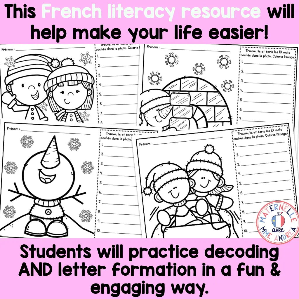 French Winter Look & Find Decoding Vowel Sounds Practice Worksheets - Hiver — image 2