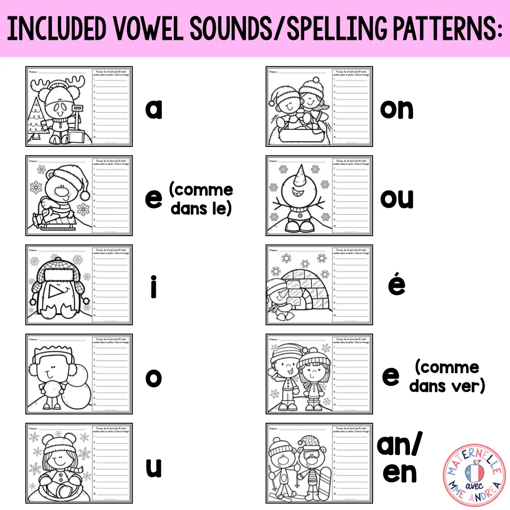 French Winter Look & Find Decoding Vowel Sounds Practice Worksheets - Hiver — image 7