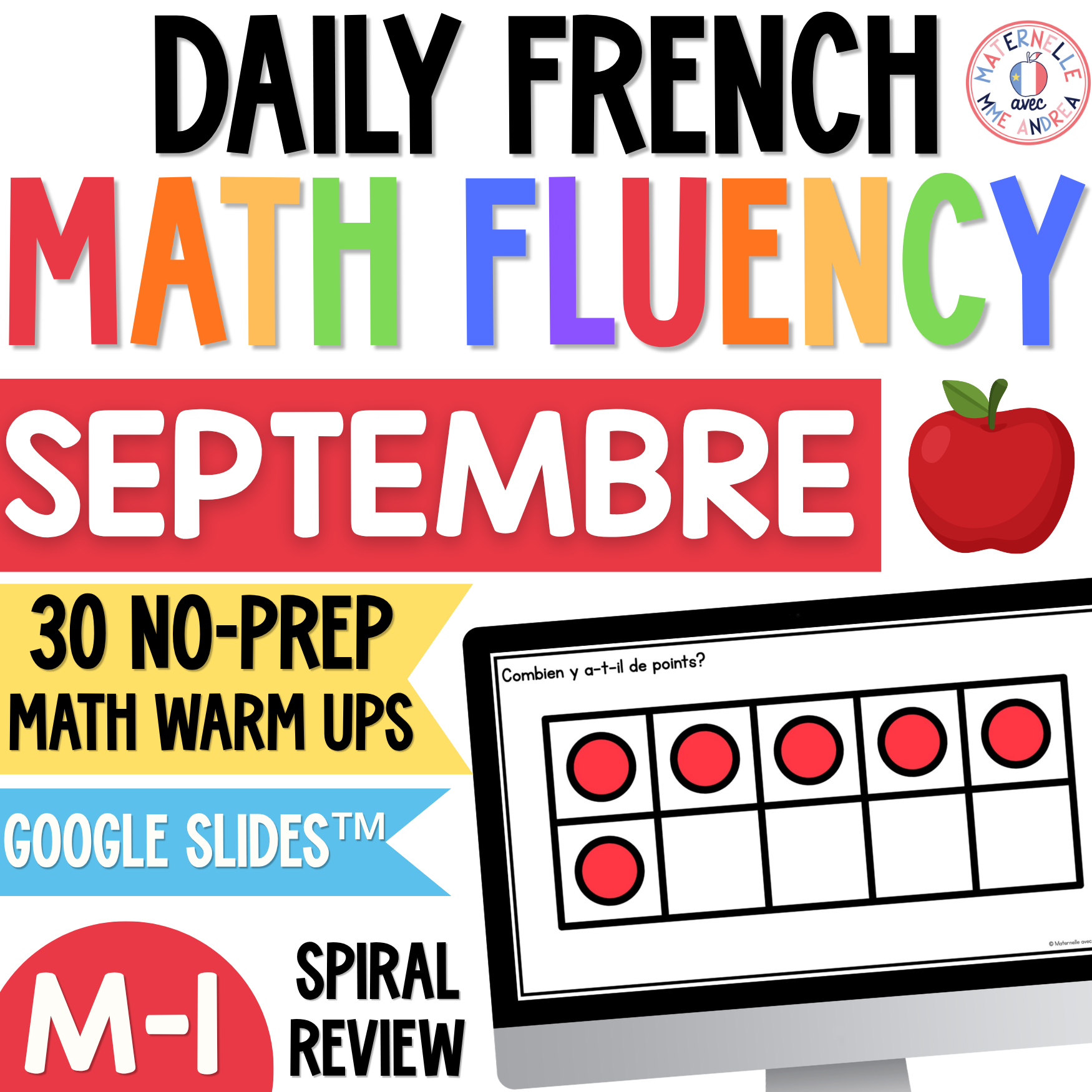 French Math Warm-Ups | September Daily Math Fluency Slides | Kinder & Grade 1