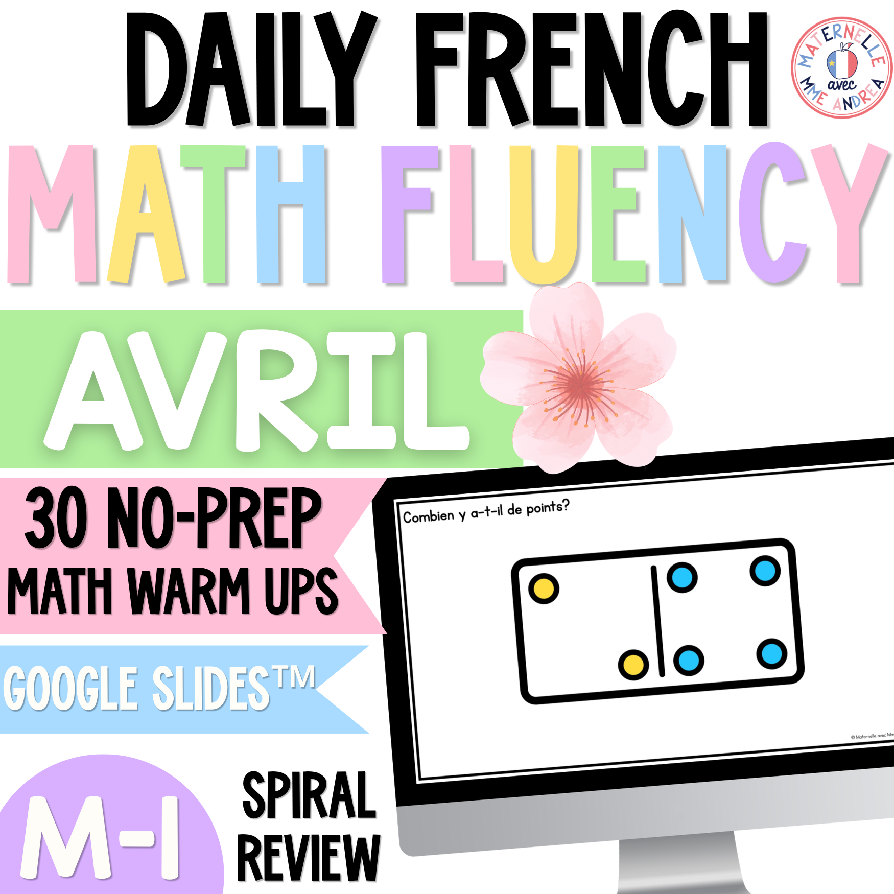 French Math Warm-Ups | April Daily Math Fluency Slides | Addition, Place Value