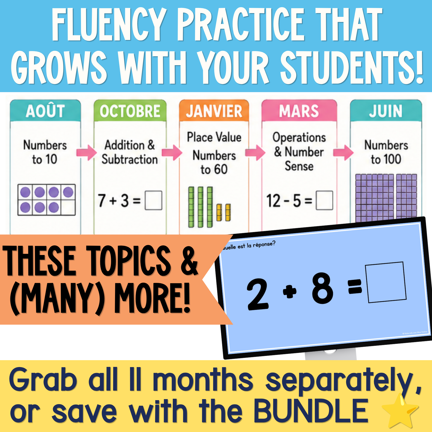 French Math Warm-Ups | April Daily Math Fluency Slides | Addition, Place Value — image 4