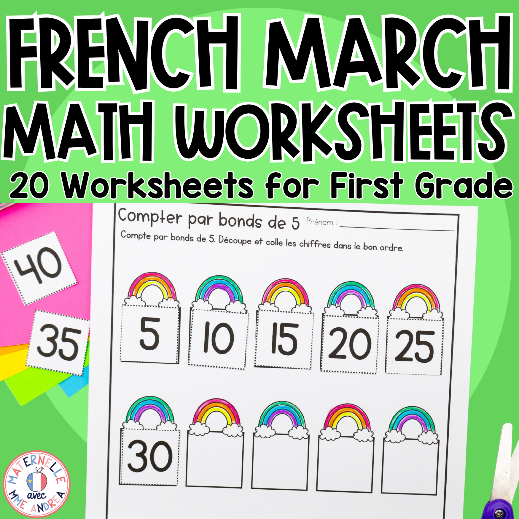 French Spring Math Worksheets | No Prep Math Activities for March in First Grade
