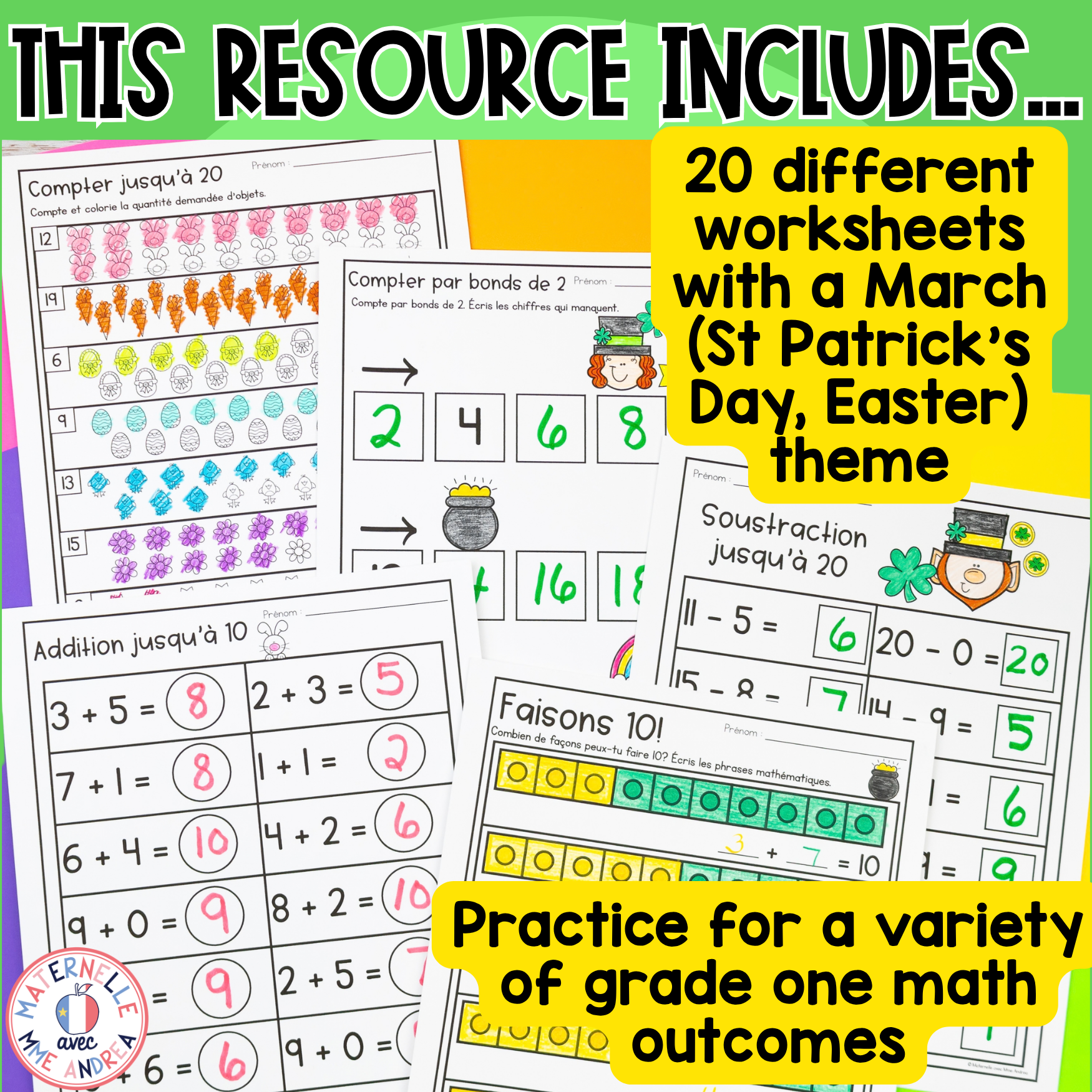 French Spring Math Worksheets | No Prep Math Activities for March in First Grade — image 2