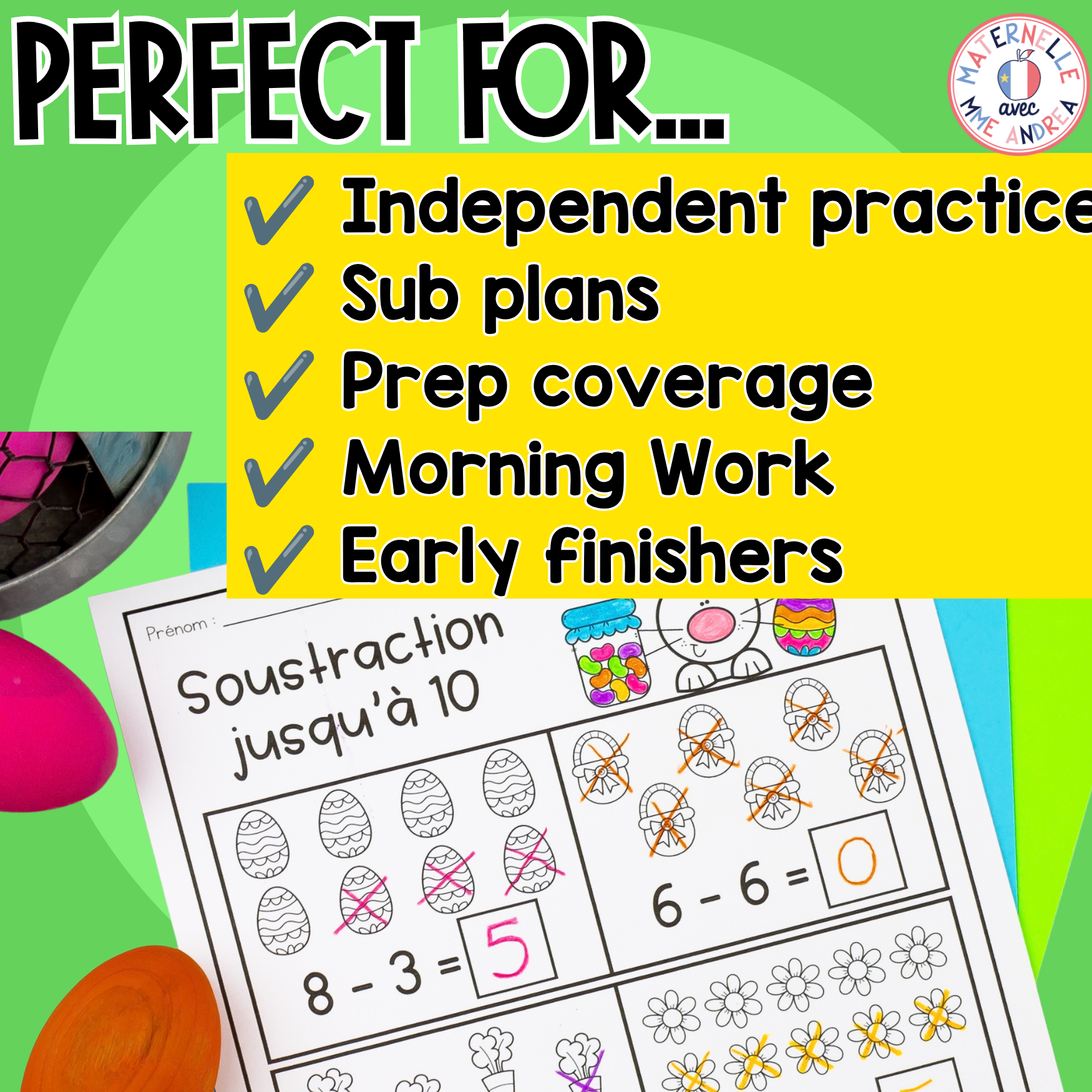 French Spring Math Worksheets | No Prep Math Activities for March in First Grade — image 4