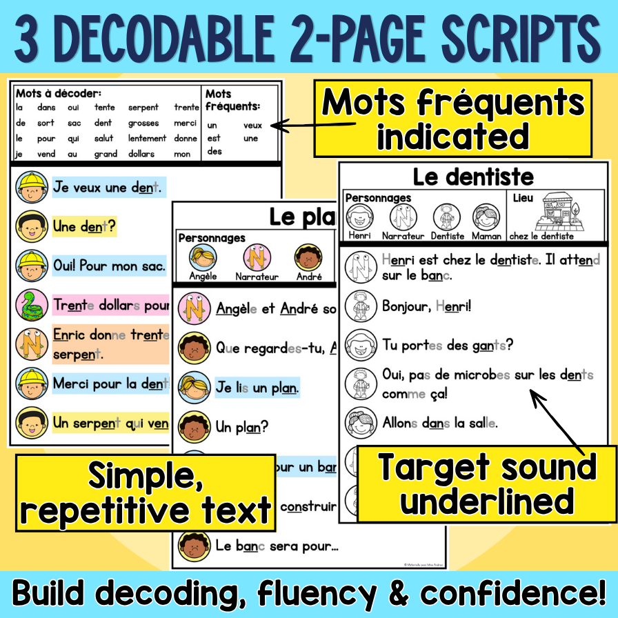 French Decodable Reader’s Theatre Scripts | Short Plays for Fluency - AN EN — image 2