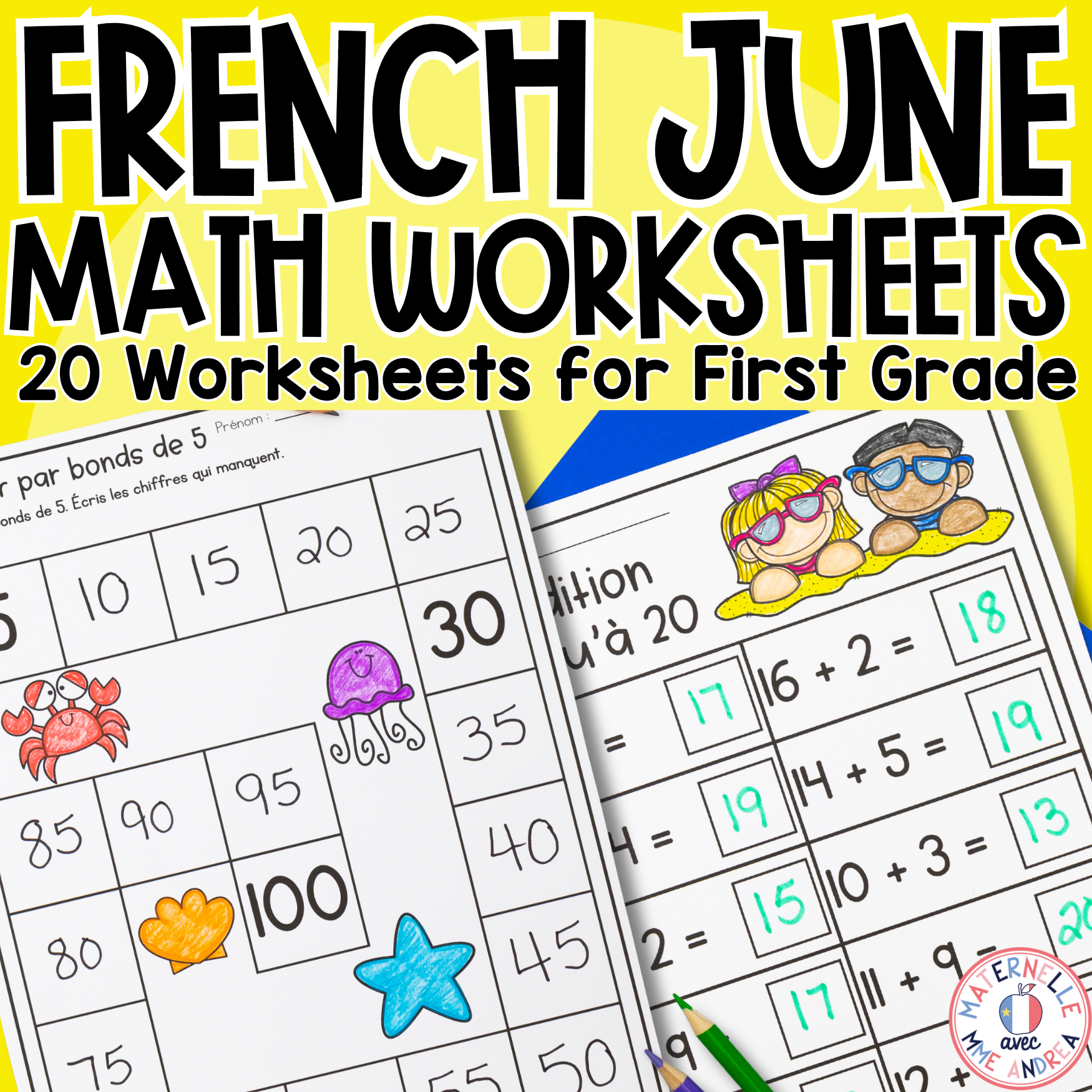 French Summer Addition & Subtraction End of Year Math Worksheets - Number Sense