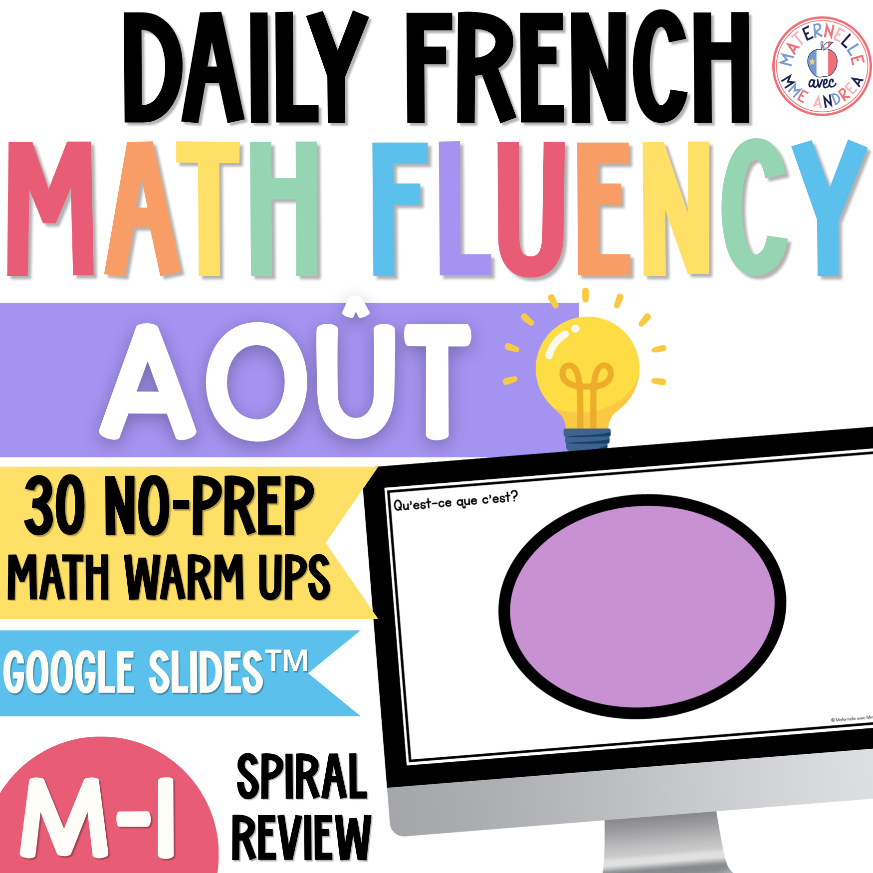 French Math Warm-Ups | August Daily Math Fluency Slides | Kindergarten & Grade 1