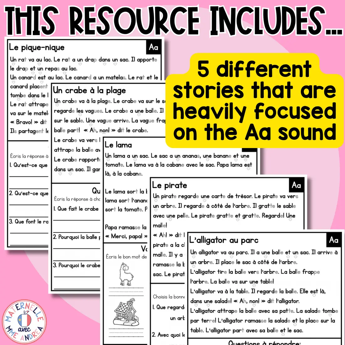 French Decodable Reading Passages | Vowel Aa | Fluency & Comprehension — image 2