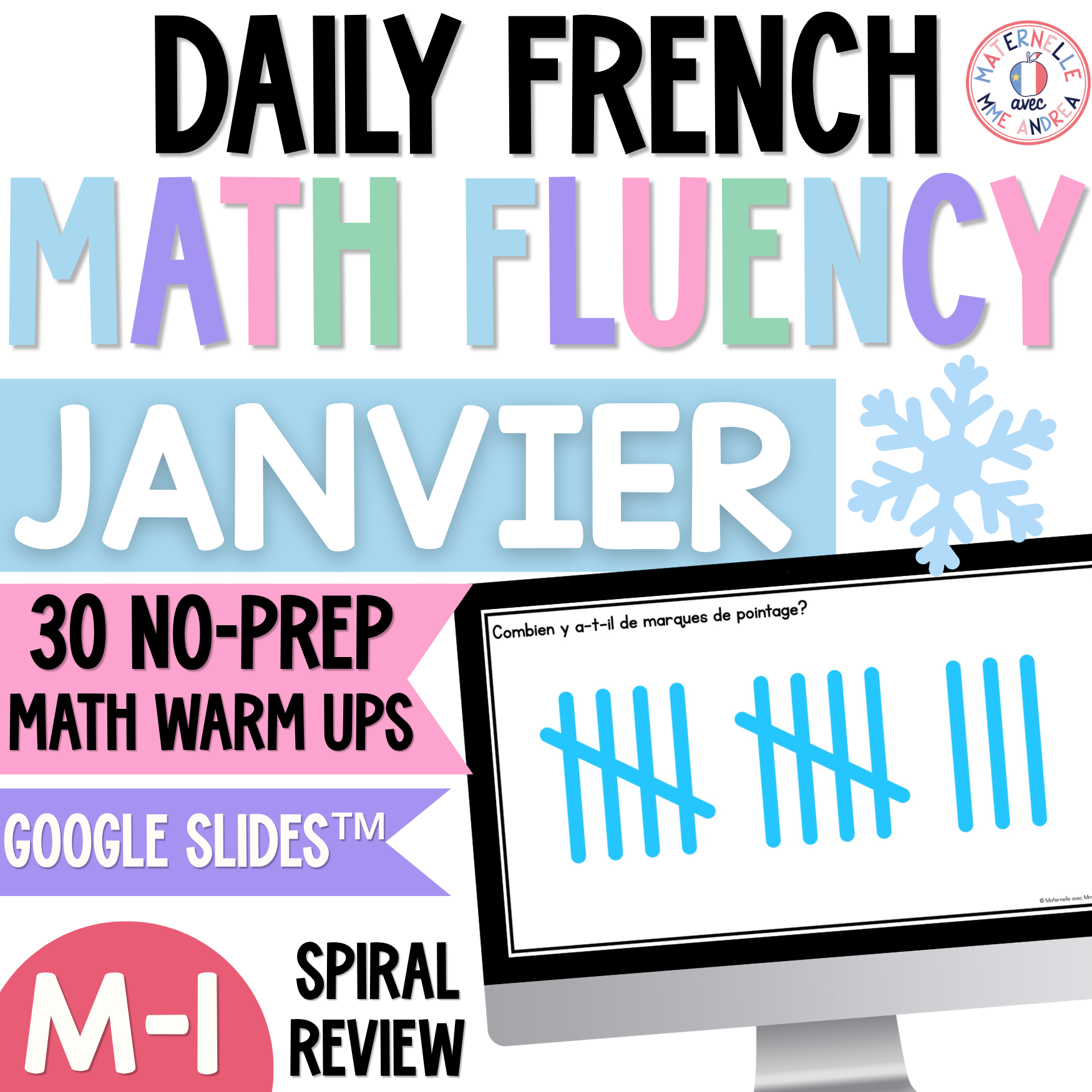 French Math Warm-Ups | January Daily Math Fluency Slides | Place Value, Addition