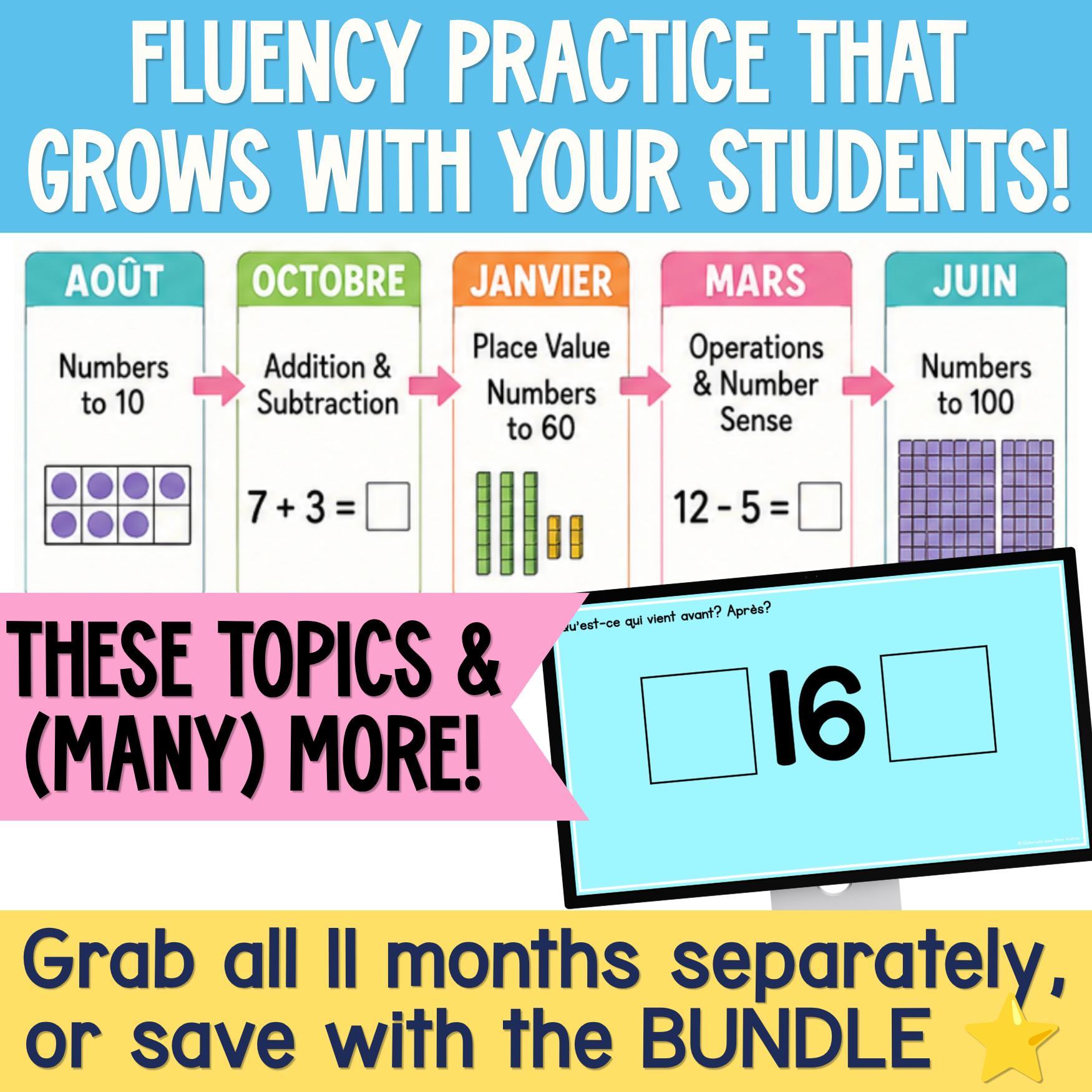 French Math Warm-Ups | January Daily Math Fluency Slides | Place Value, Addition — image 4