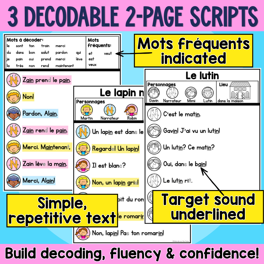 French Reader’s Theatre Scripts | Decodable Plays for IN AIN | Phonics & Fluency — image 2