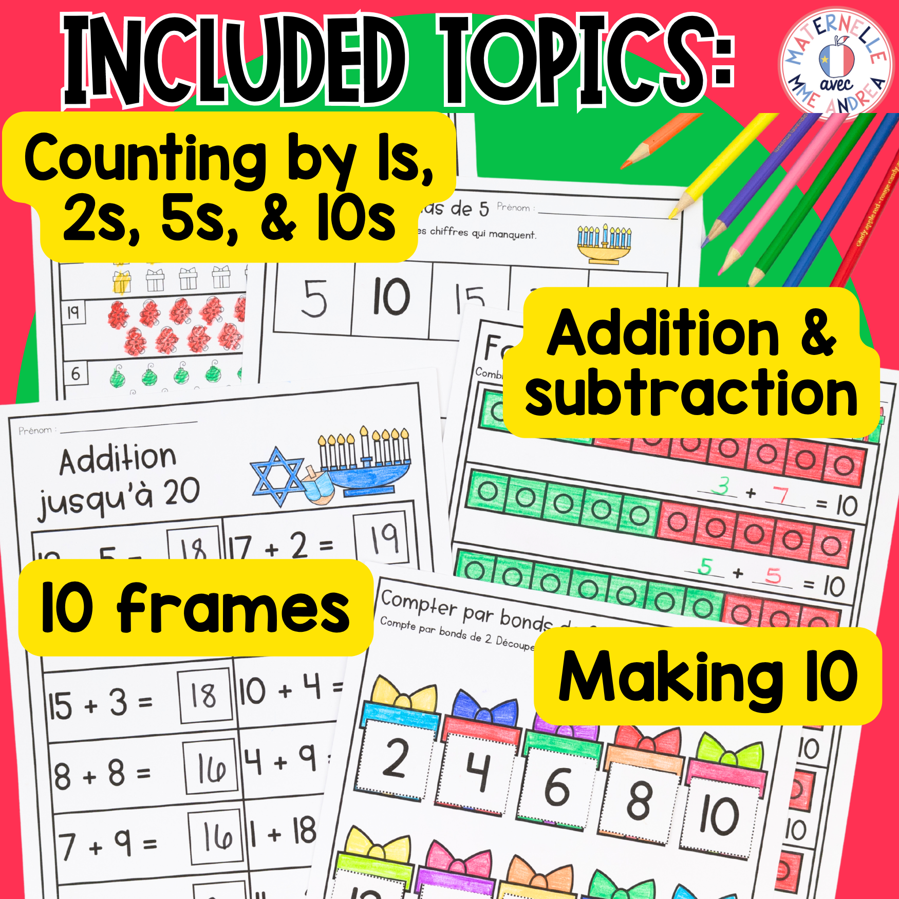 FRENCH First Grade No Prep Math Worksheets DECEMBER Grade 1 / Première année — image 3