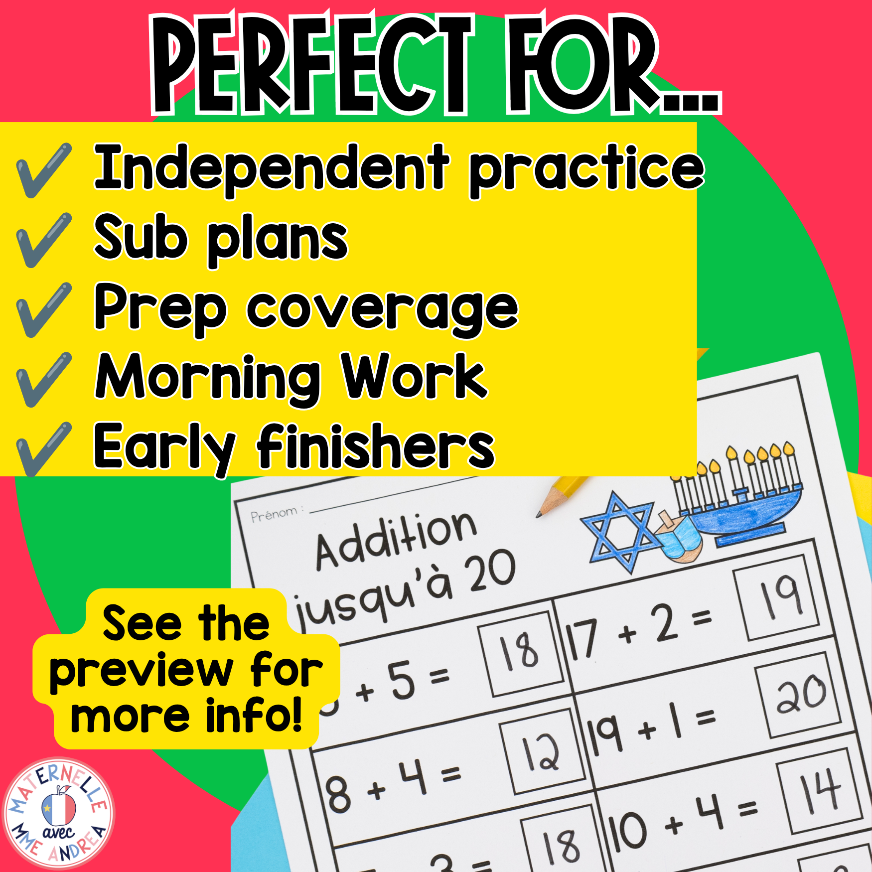 FRENCH First Grade No Prep Math Worksheets DECEMBER Grade 1 / Première année — image 4
