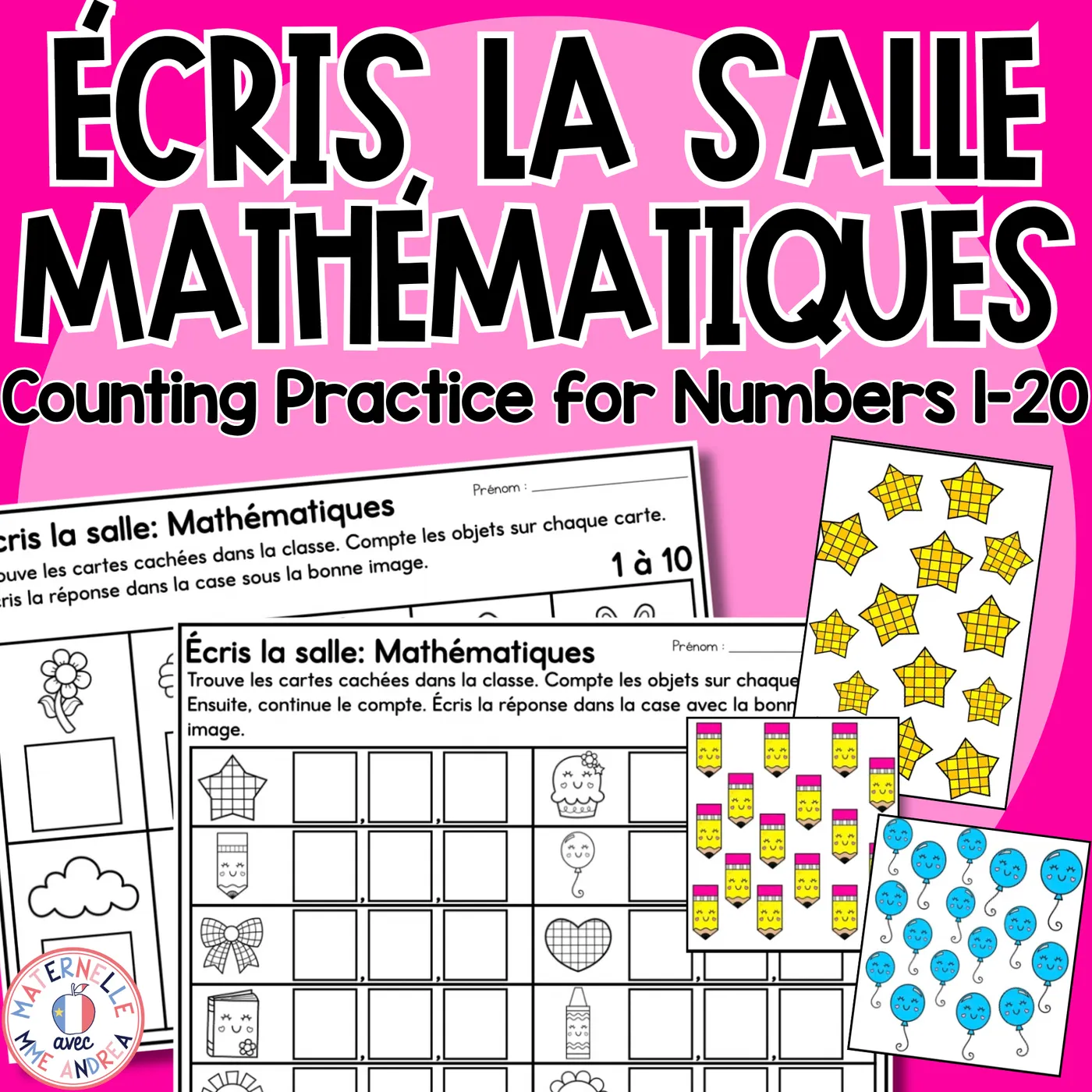 French Math Write the Room | Counting to 20 Number Sense Math Centres