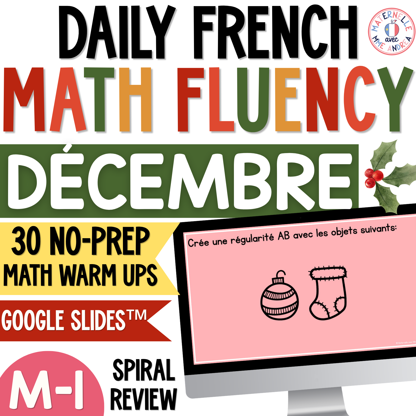 French Math Warm-Ups | December Daily Math Fluency Slides | Number Sense & More