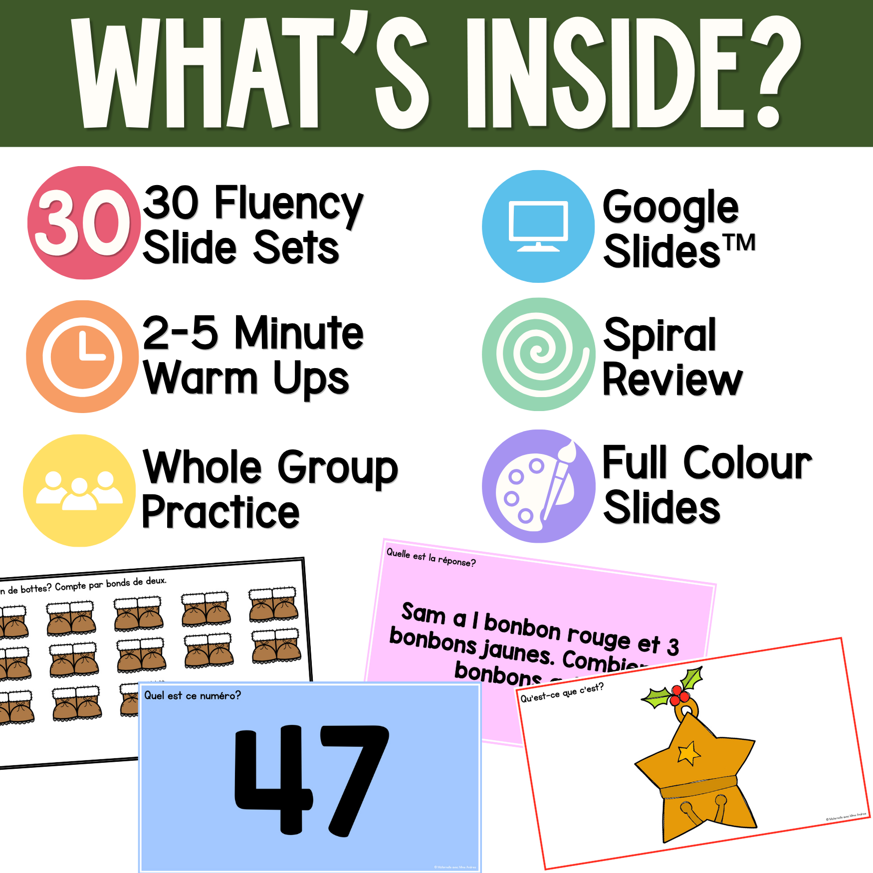 French Math Warm-Ups | December Daily Math Fluency Slides | Number Sense & More — image 2