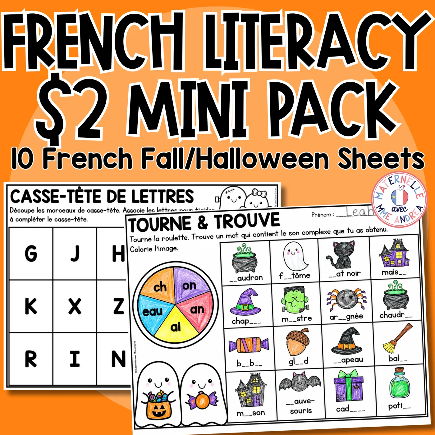 French Fall & Halloween Literacy Activities | No Prep Alphabet, Phonics & Letter Recognition Practice
