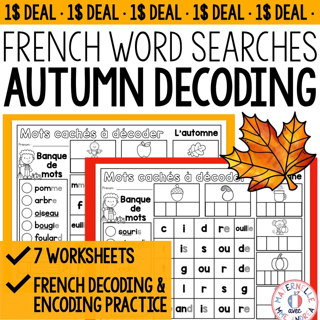 French Autumn Word Search | Decodable Word Searches for French Fall Vocabulary