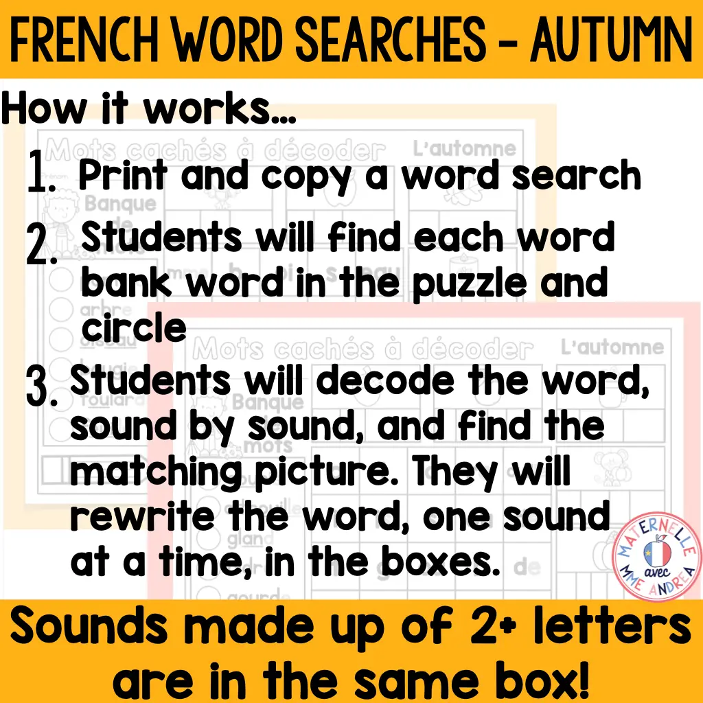 French Autumn Word Search | Decodable Word Searches for French Fall Vocabulary — image 4