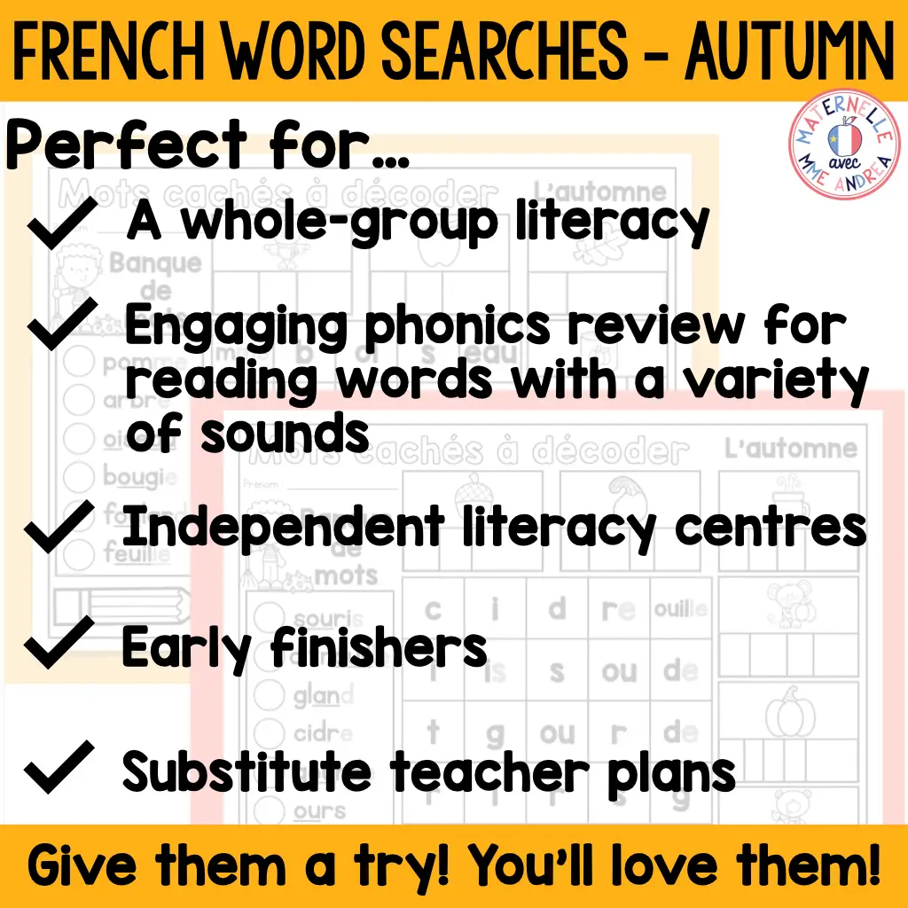 French Autumn Word Search | Decodable Word Searches for French Fall Vocabulary — image 6