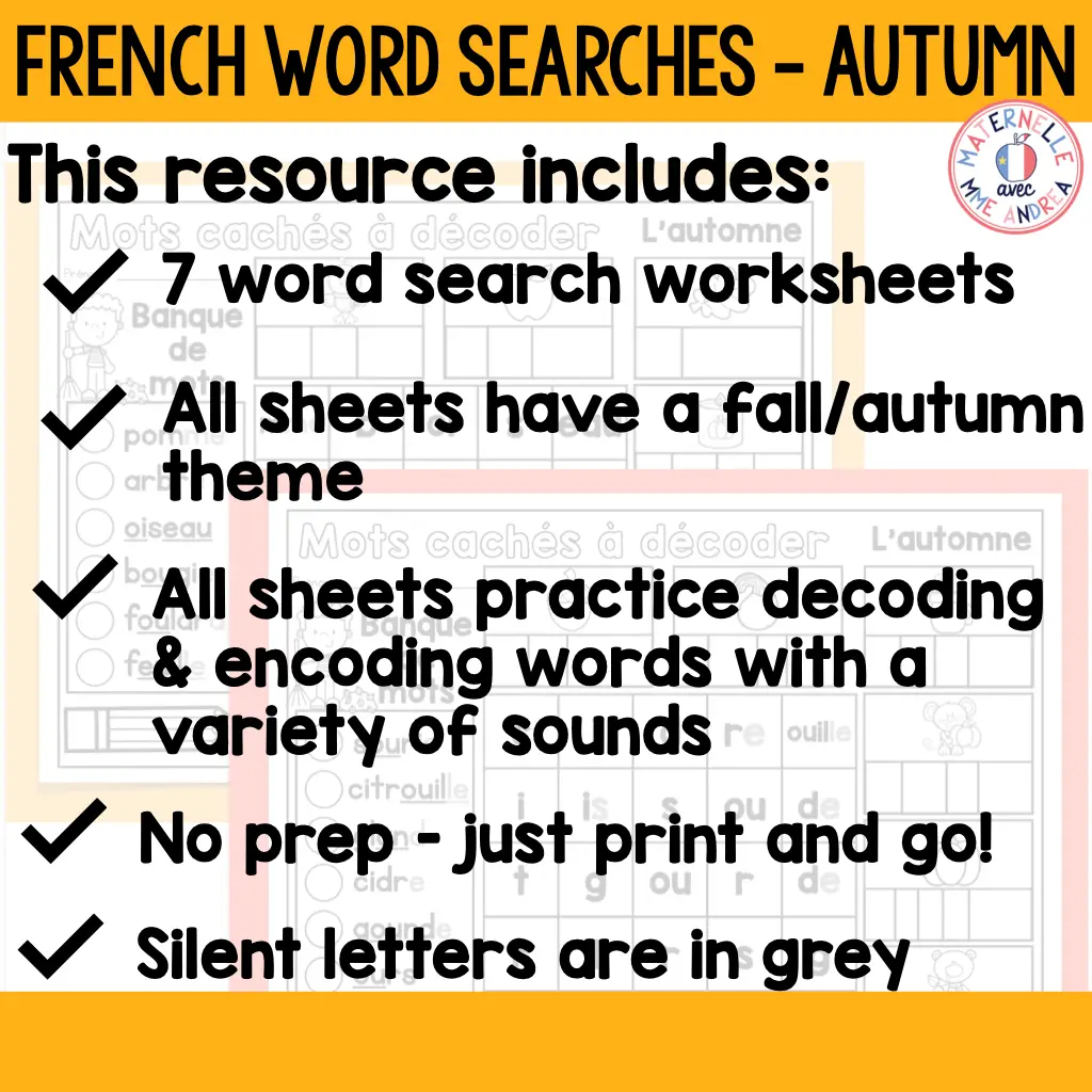 French Autumn Word Search | Decodable Word Searches for French Fall Vocabulary — image 3