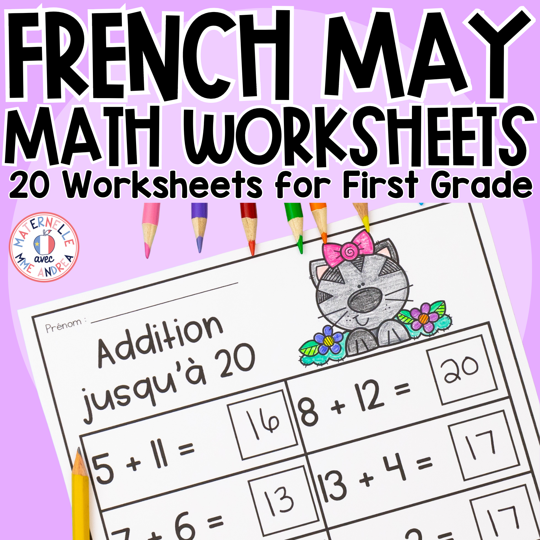 FRENCH First Grade No Prep Math Worksheets MAY Grade 1 / Première année