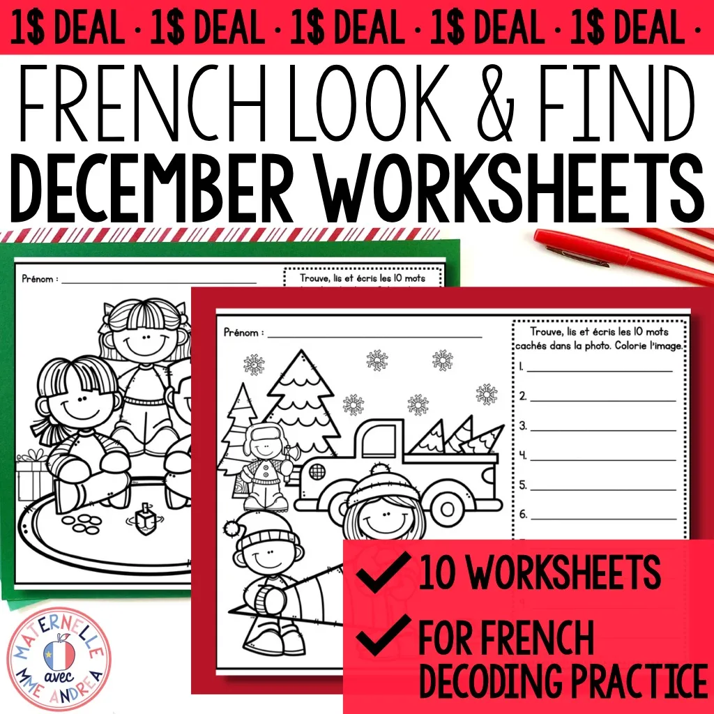French December Christmas Look & Find Decoding Vowel Sounds Practice Worksheets - $1 Deal