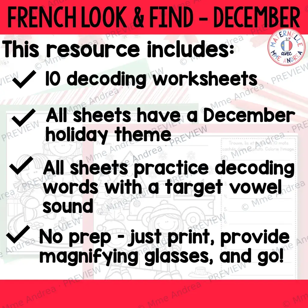 French December Christmas Look & Find Decoding Vowel Sounds Practice Worksheets - $1 Deal — image 3