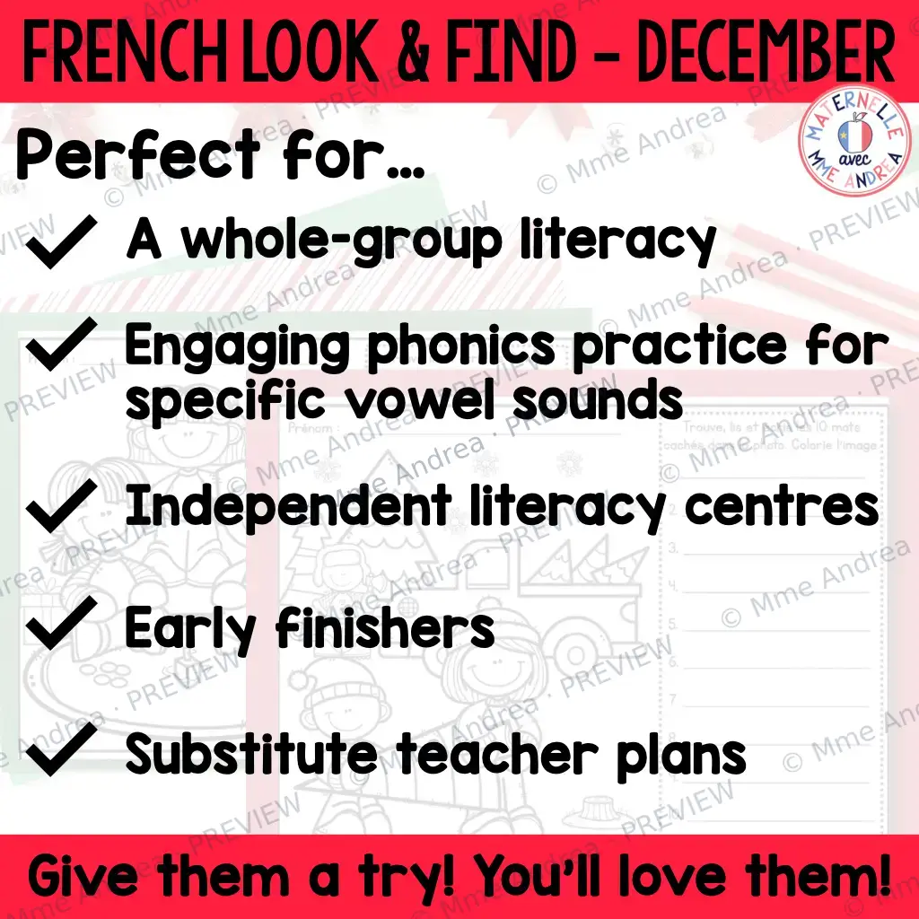 French December Christmas Look & Find Decoding Vowel Sounds Practice Worksheets - $1 Deal — image 6