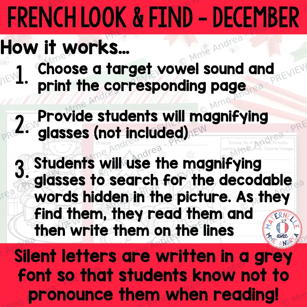French December Christmas Look & Find Decoding Vowel Sounds Practice Worksheets - $1 Deal — image 4