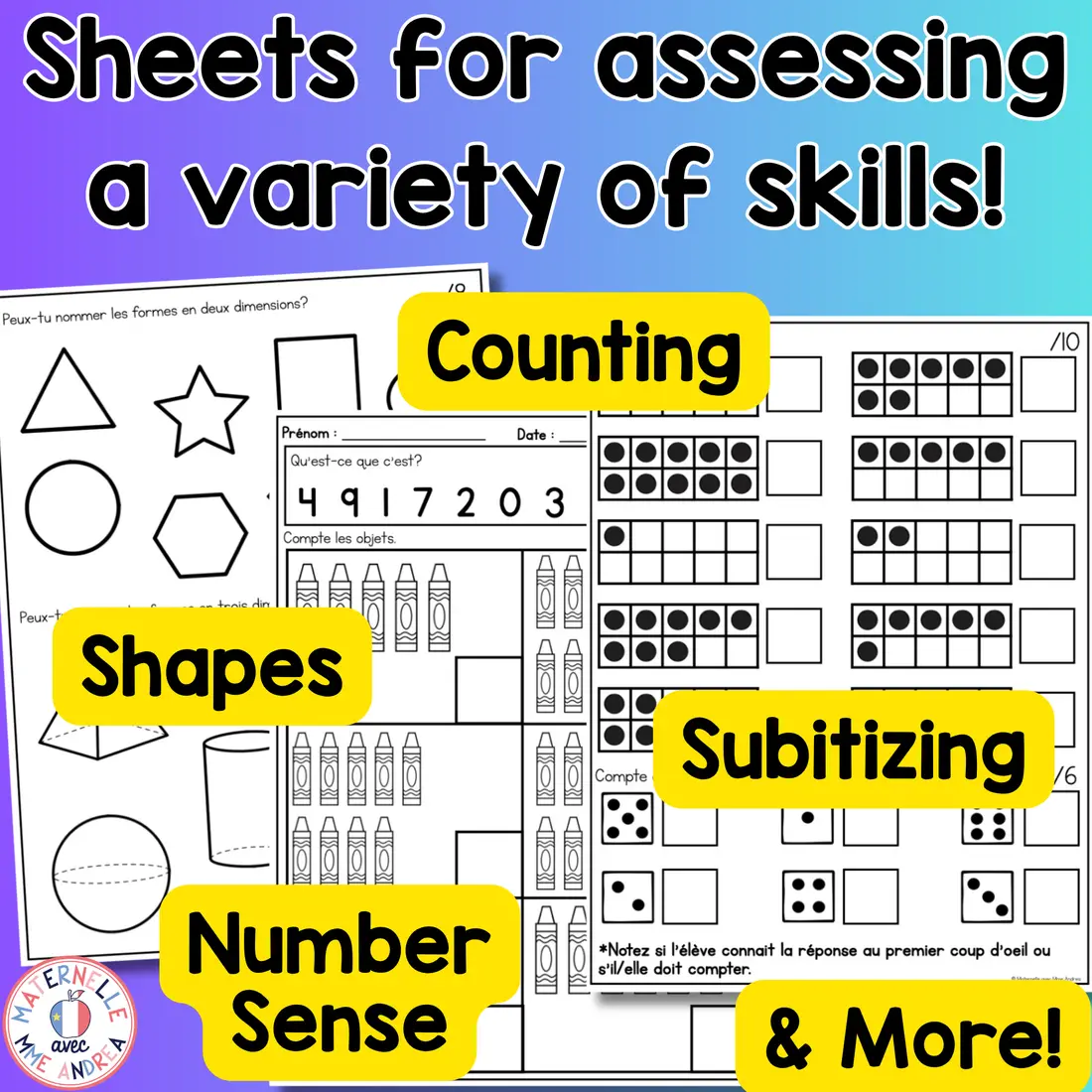 French Back to School Math Assessments | Number Sense, Patterns & Shapes — image 3