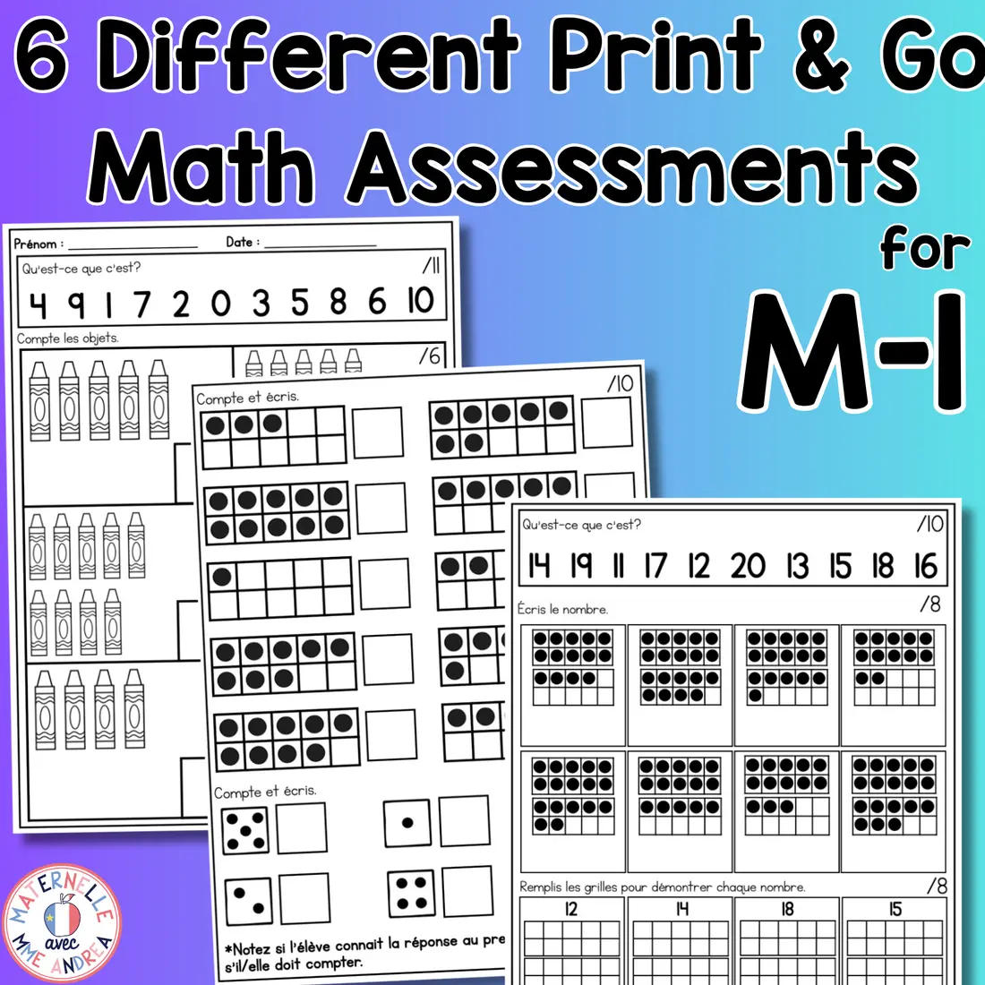 French Back to School Math Assessments | Number Sense, Patterns & Shapes — image 2