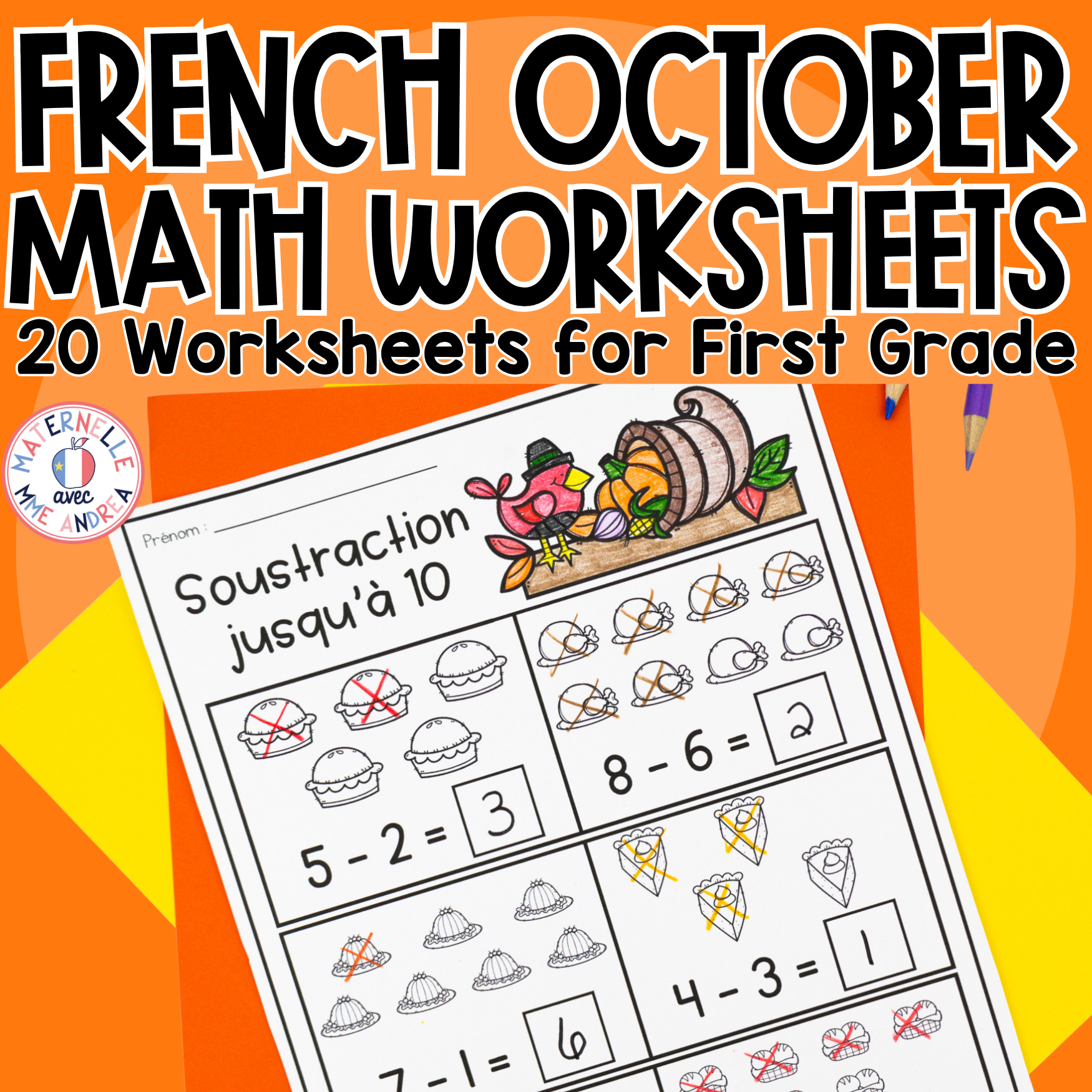 FRENCH First Grade No Prep Math Worksheets OCTOBER Grade 1 / Première année