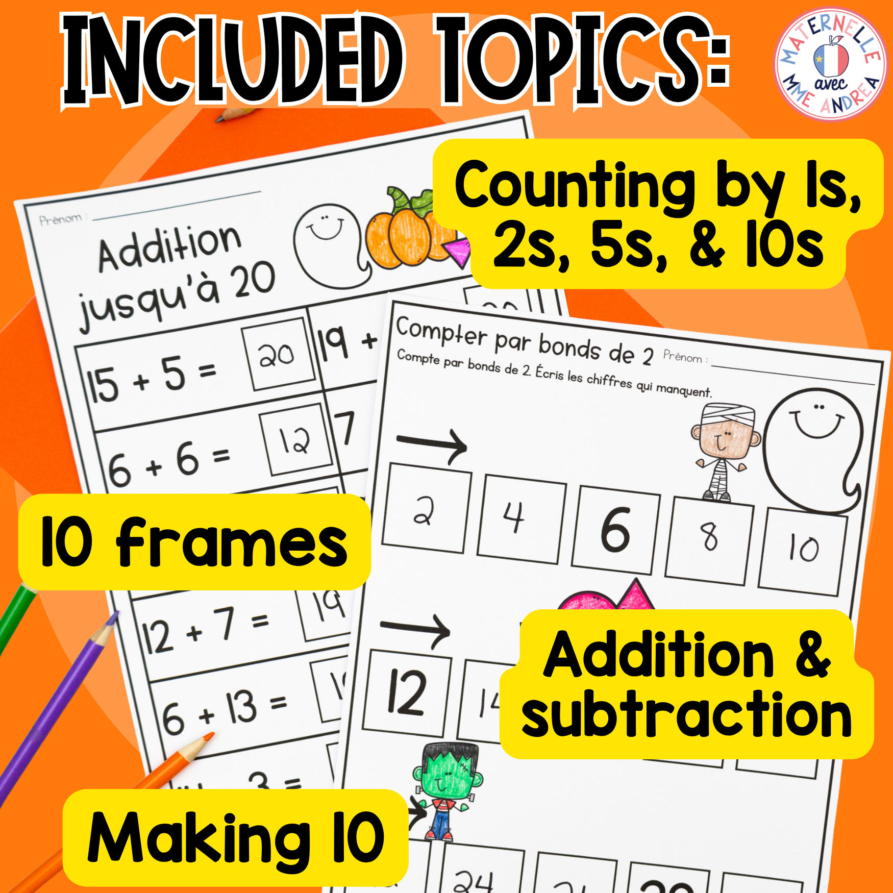 FRENCH First Grade No Prep Math Worksheets OCTOBER Grade 1 / Première année — image 3