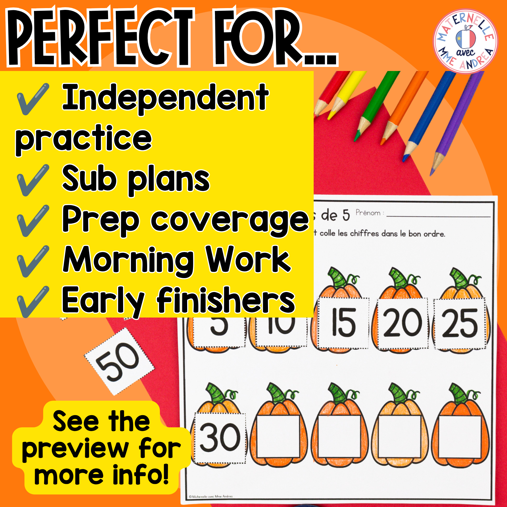FRENCH First Grade No Prep Math Worksheets OCTOBER Grade 1 / Première année — image 4