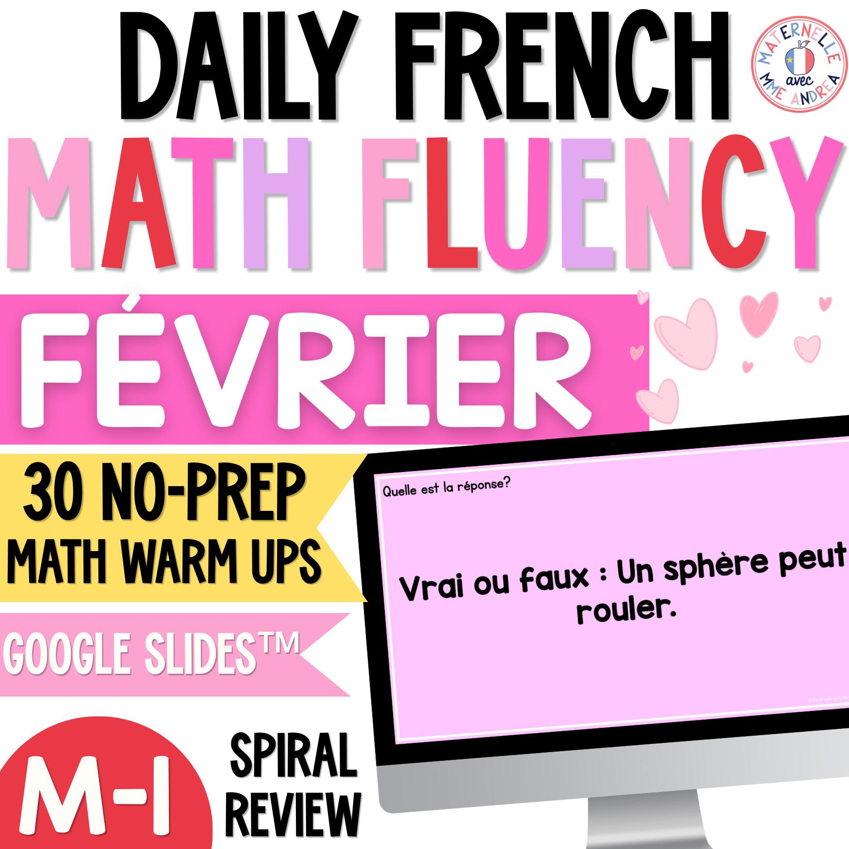 French Math Warm-Ups | February Daily Math Fluency Slides | Adding, Subtracting